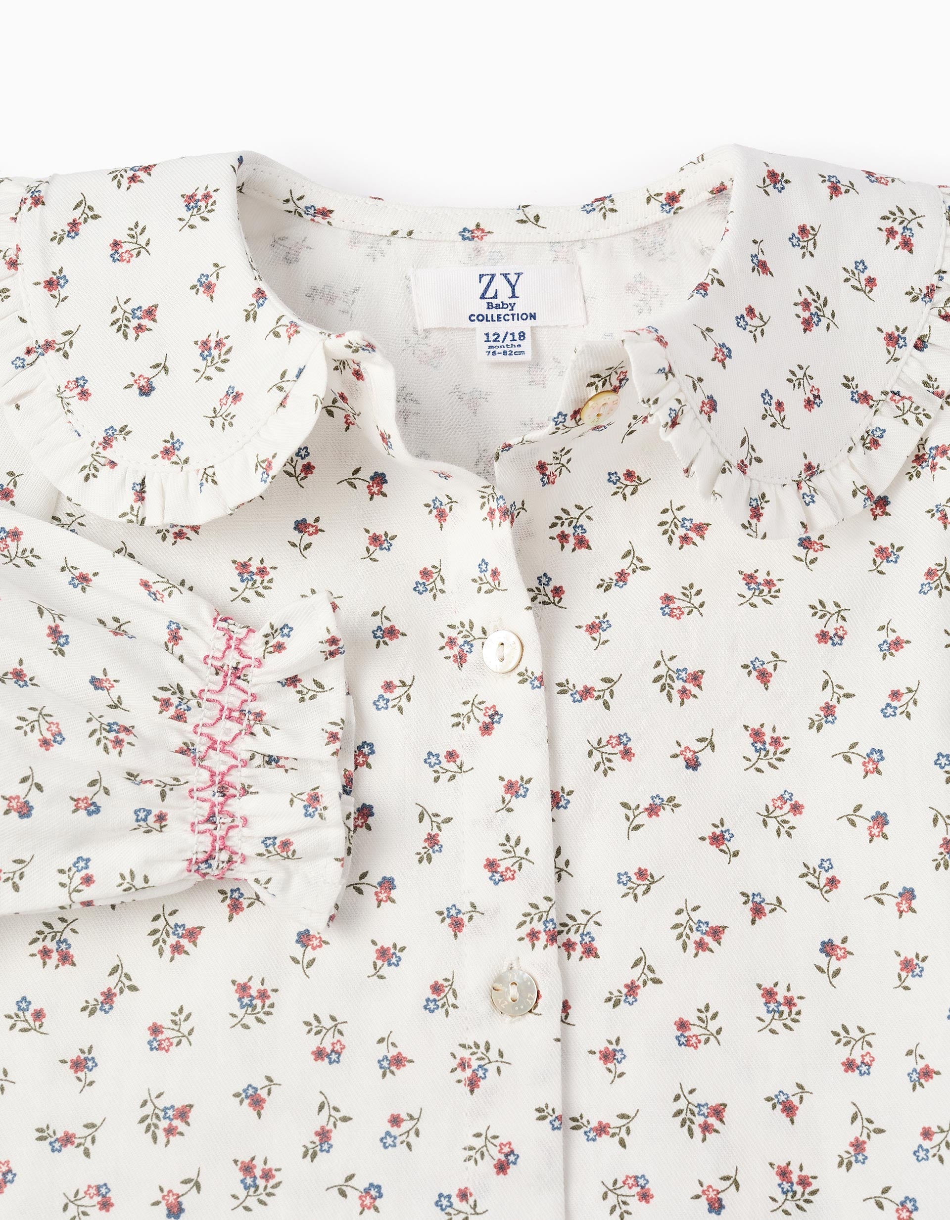 Camisa de Algodón Floral y con Volantes para Bebé Niña, Blanco