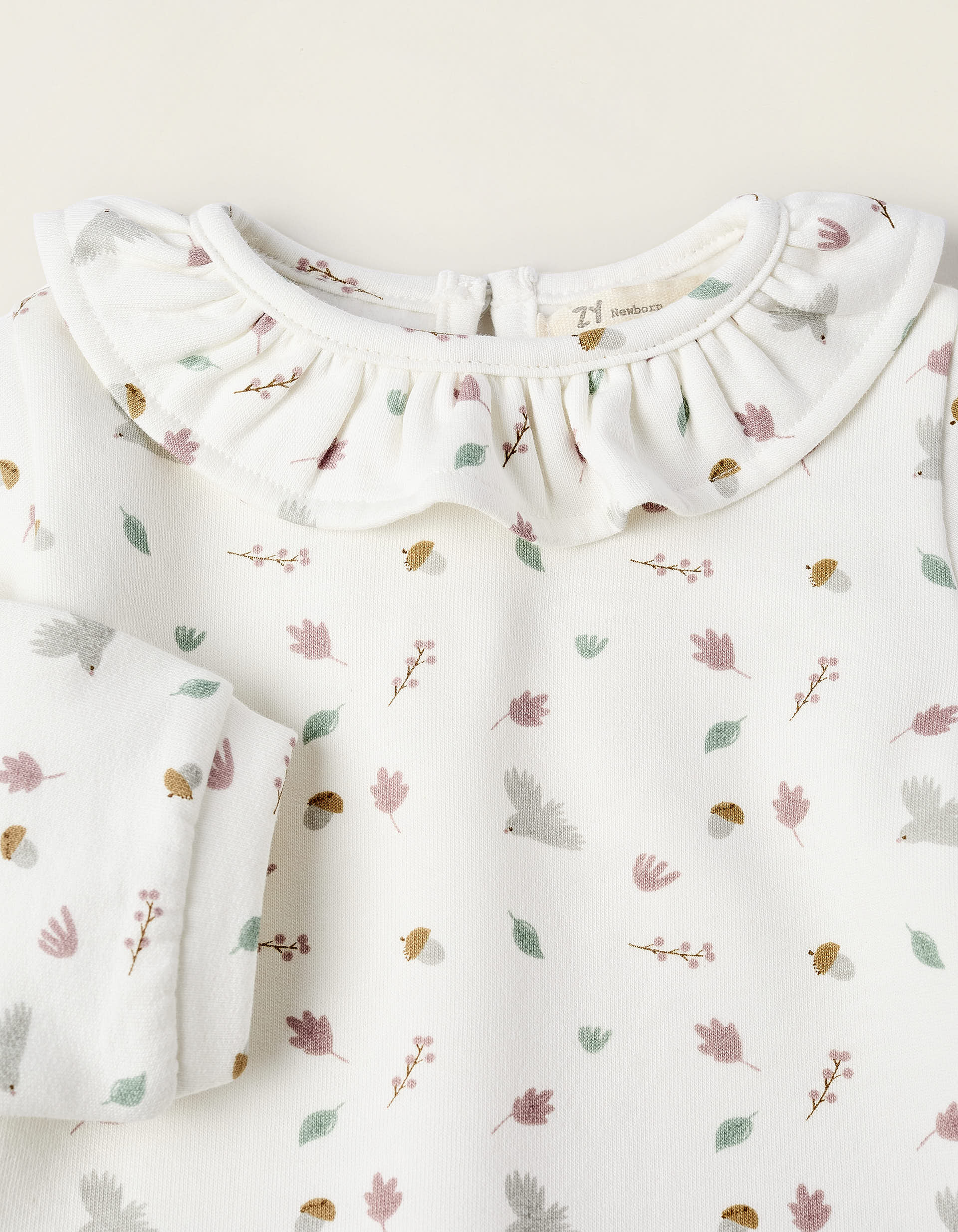 Sweat + Jogpant Gratté pour Nouveau-née 'Feuilles', Rose/Blanc