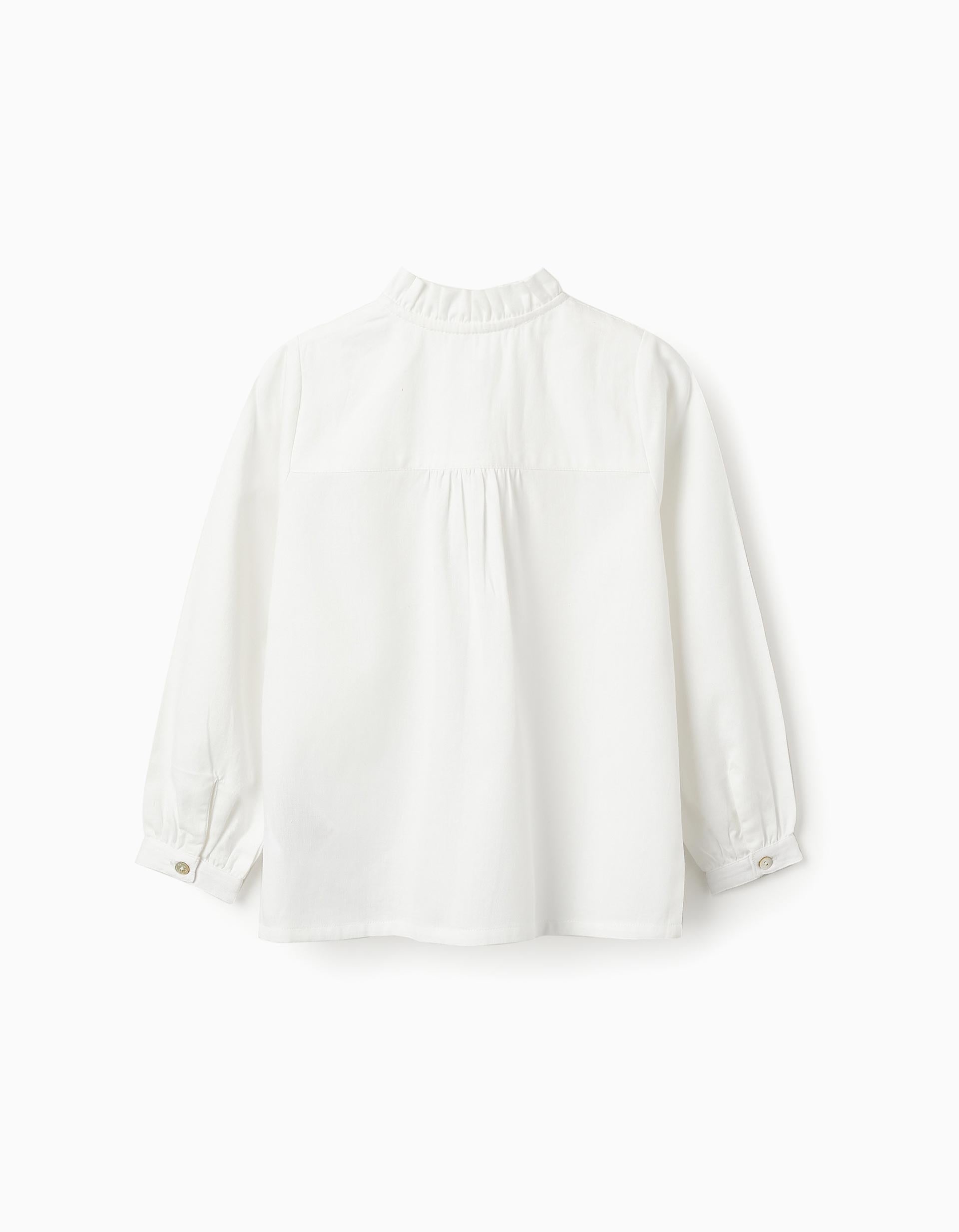 Blusa de Algodón con Encaje y Pliegues para Niña, Blanco