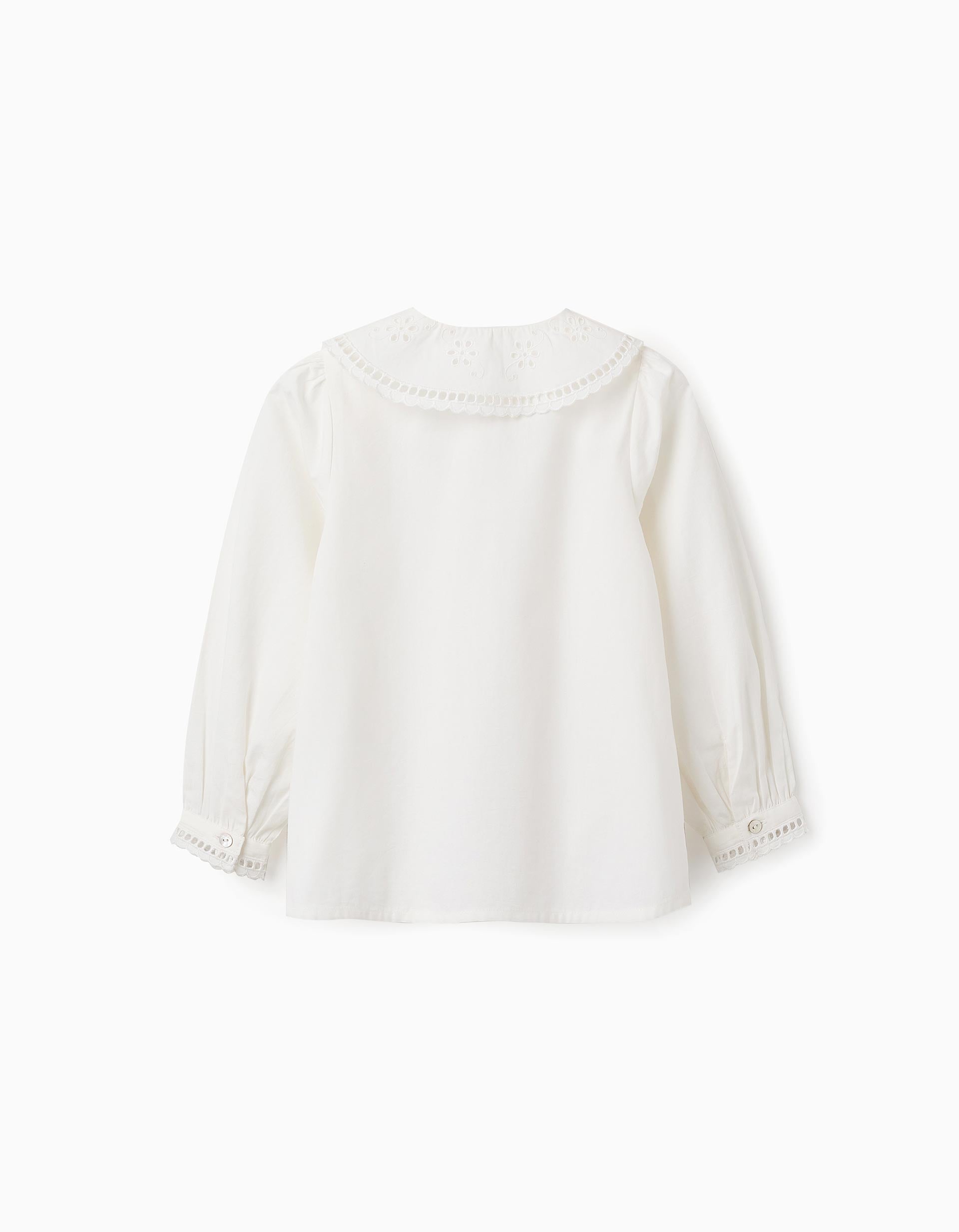 Chemise en Coton avec Broderie Anglaise pour Fille, Blanc