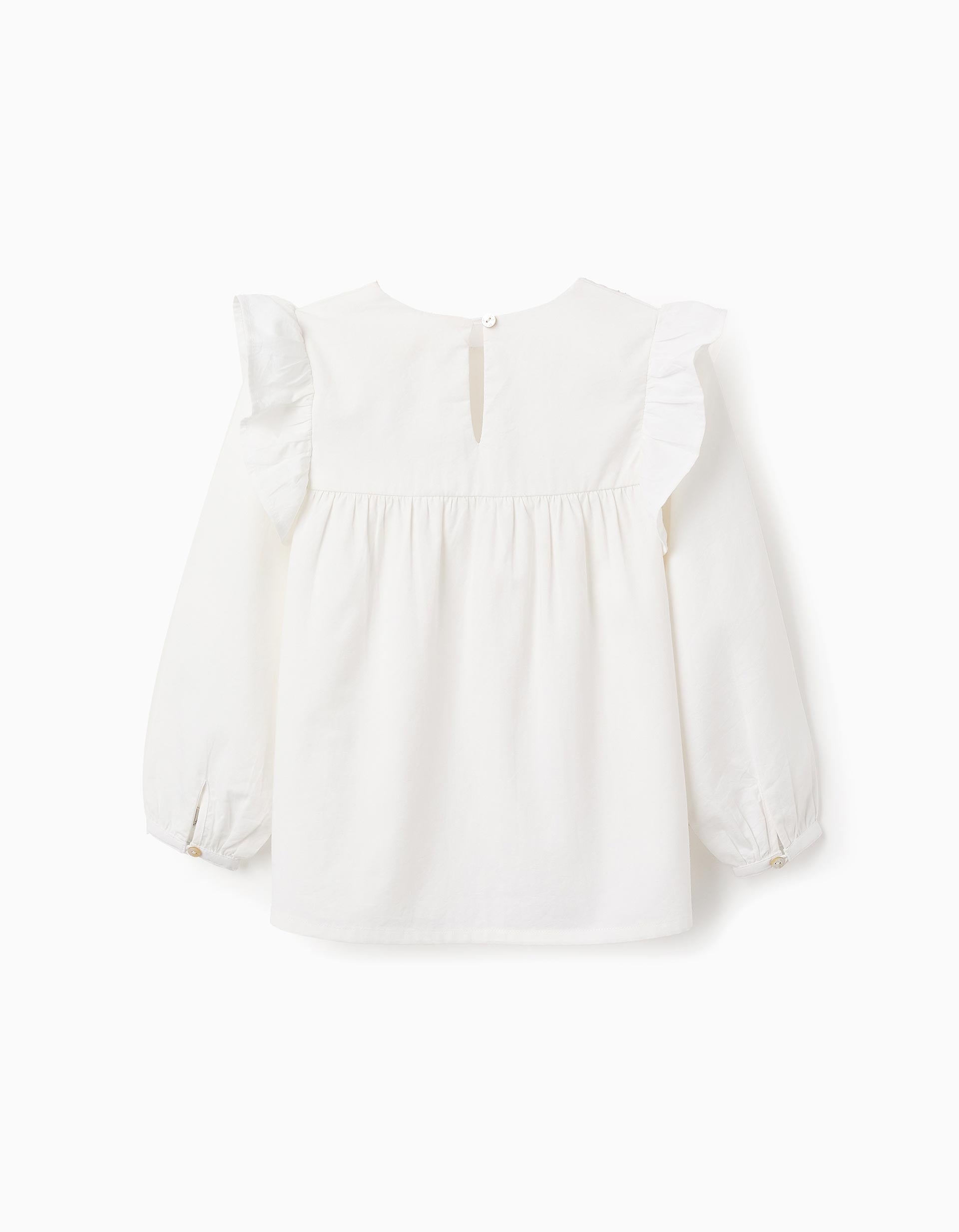 Tunic with Flower Embroideries for Girls, White