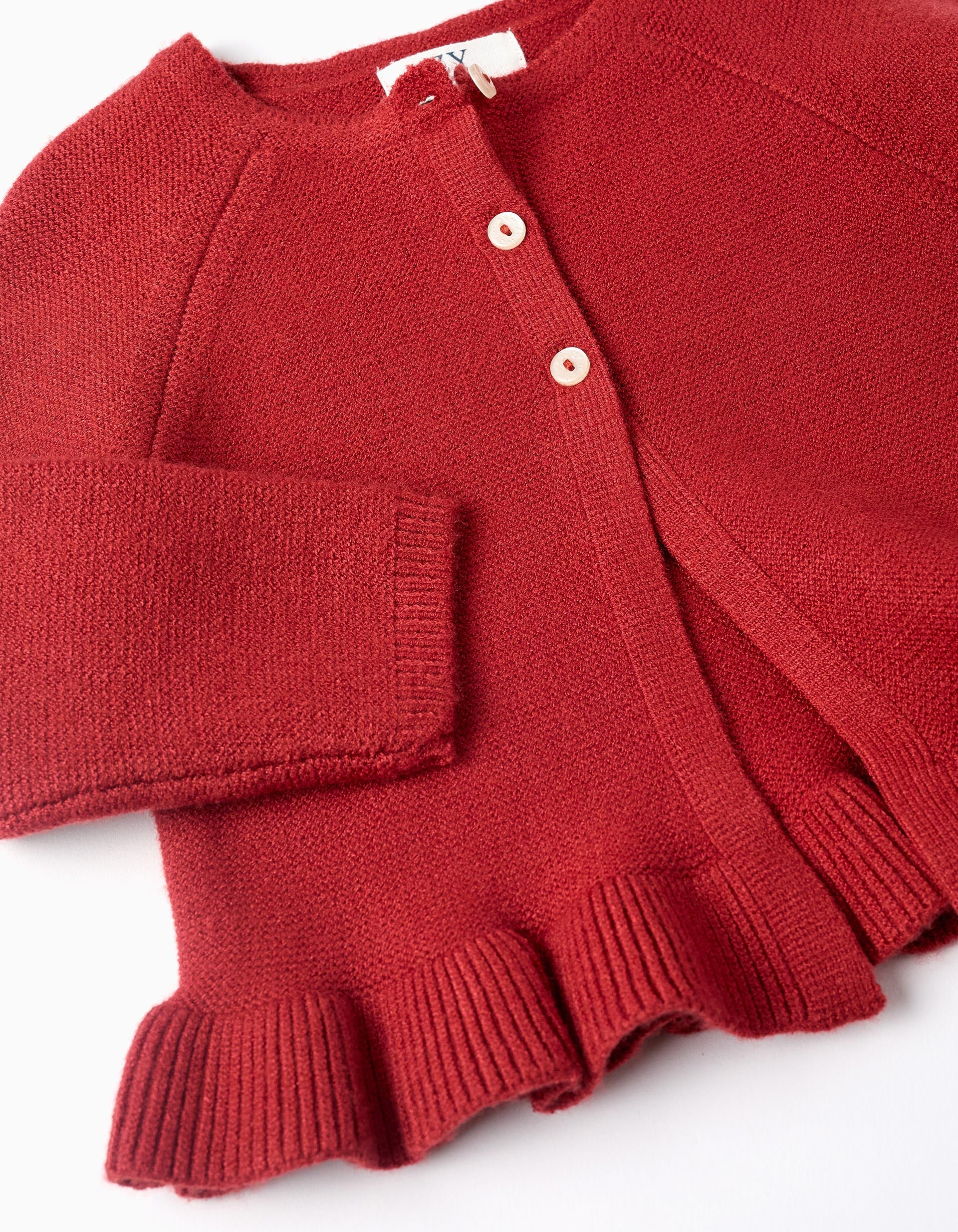 Cardigan with Ruffles for Baby Girls, Brick Red