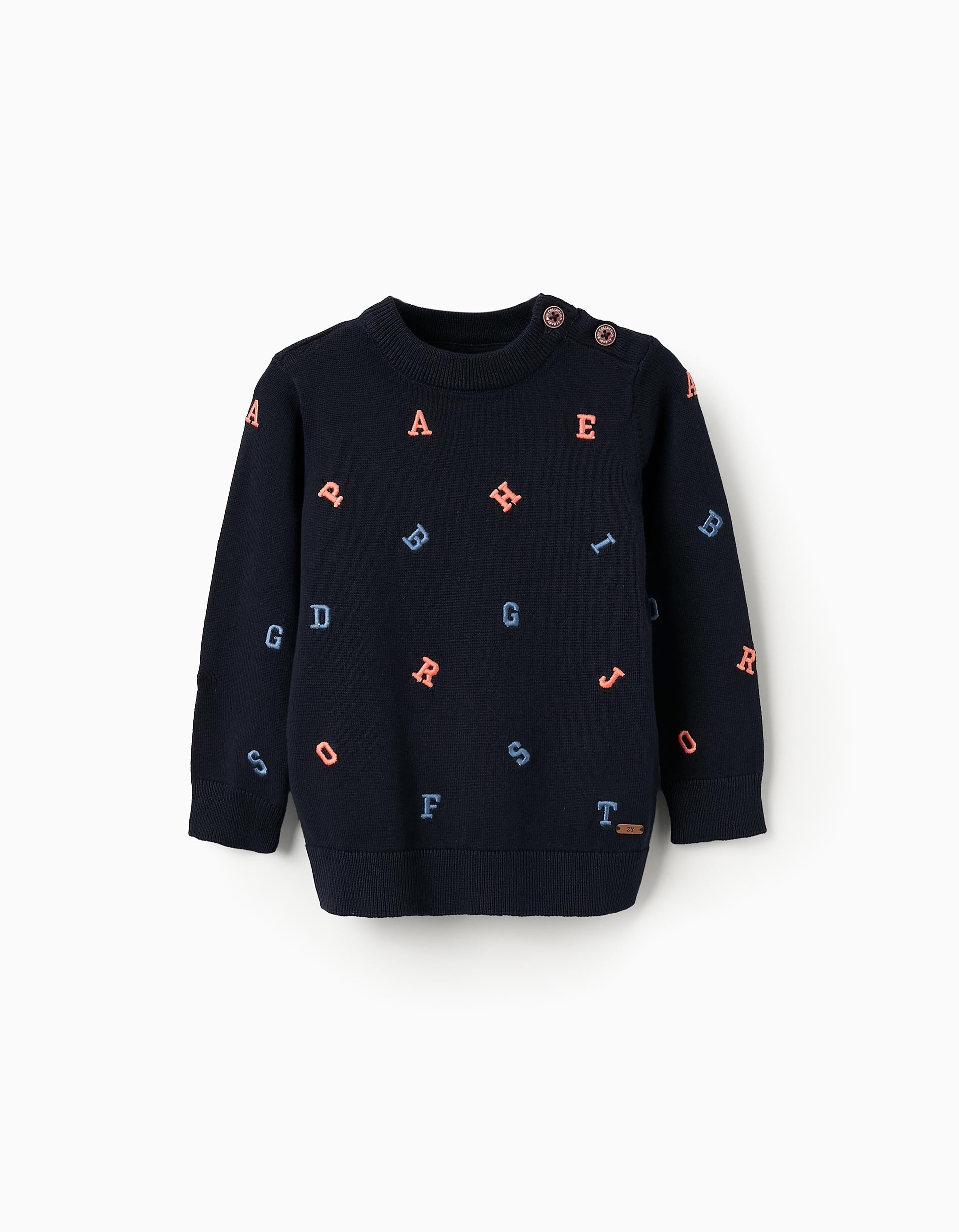 Pull en Maille avec Broderies de Lettres pour Bébé Garçon, Bleu Foncé