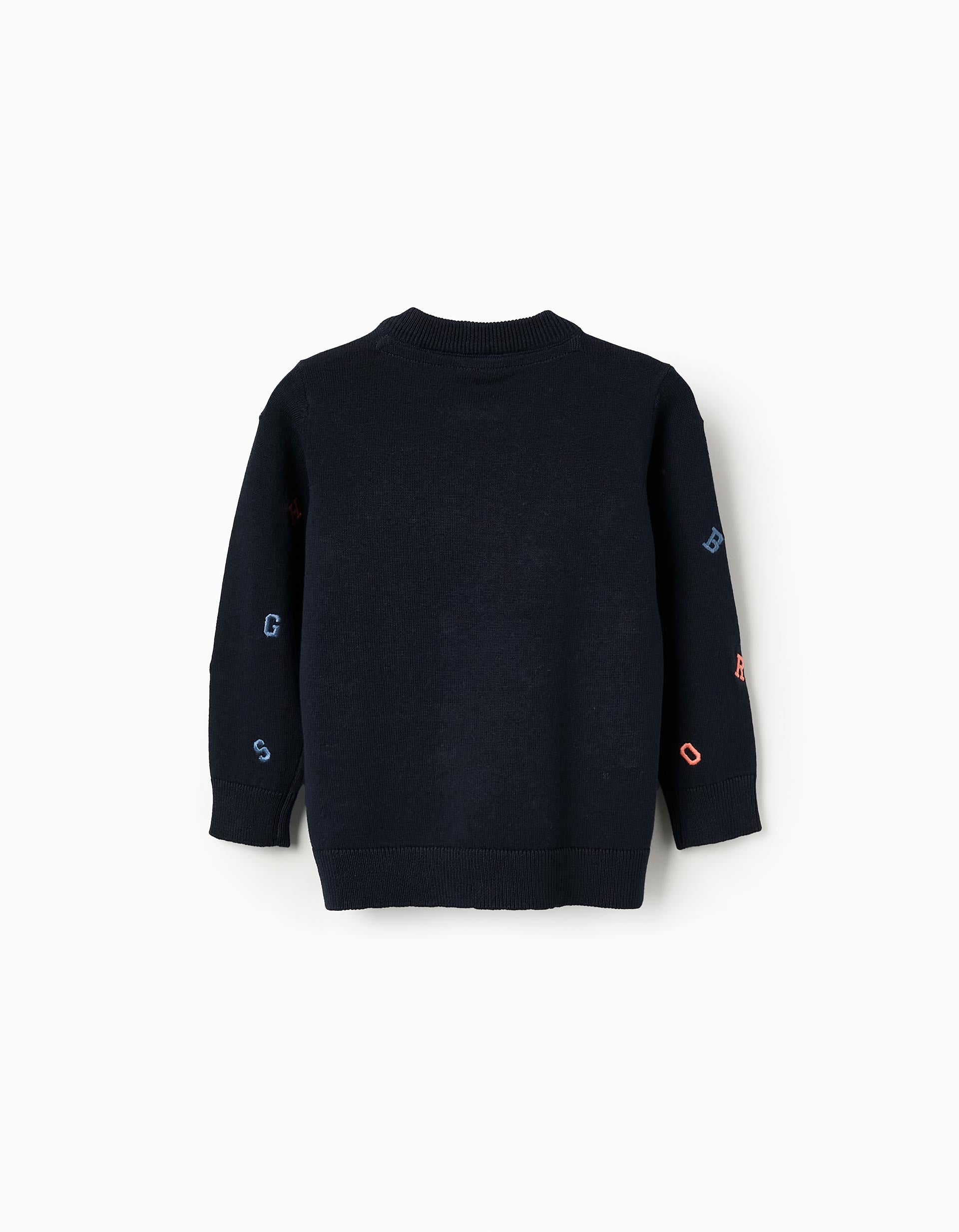 Pull en Maille avec Broderies de Lettres pour Bébé Garçon, Bleu Foncé