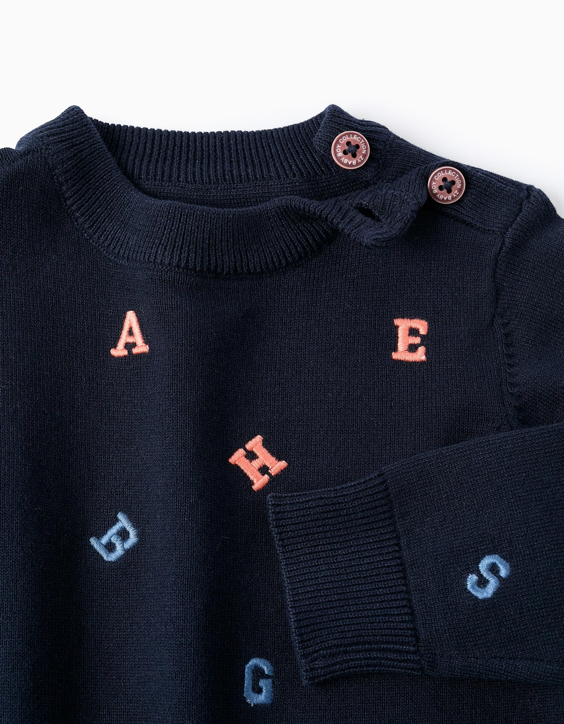 Pull en Maille avec Broderies de Lettres pour Bébé Garçon, Bleu Foncé