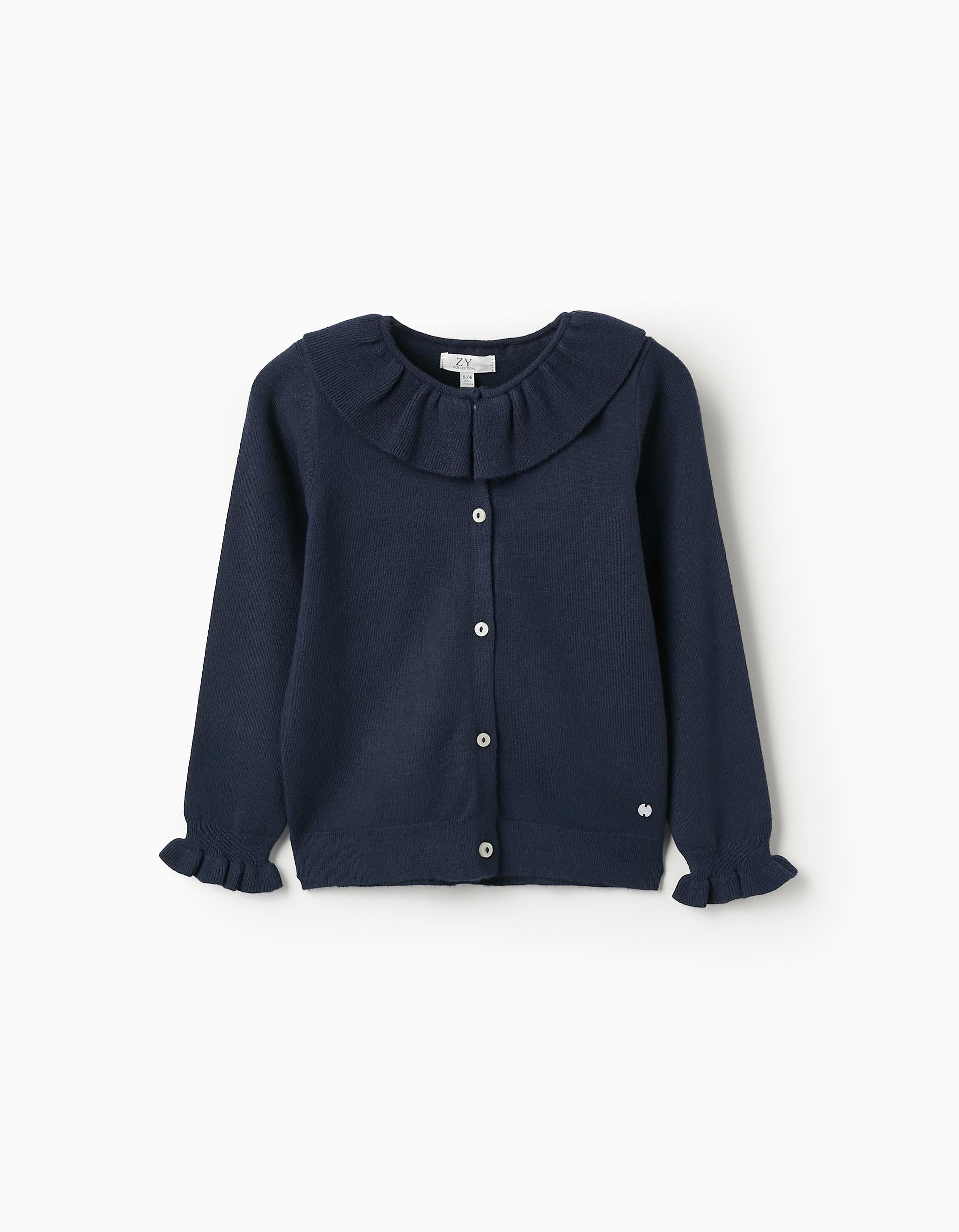 Gilet en Maille avec Volants pour Fille, Bleu Foncé