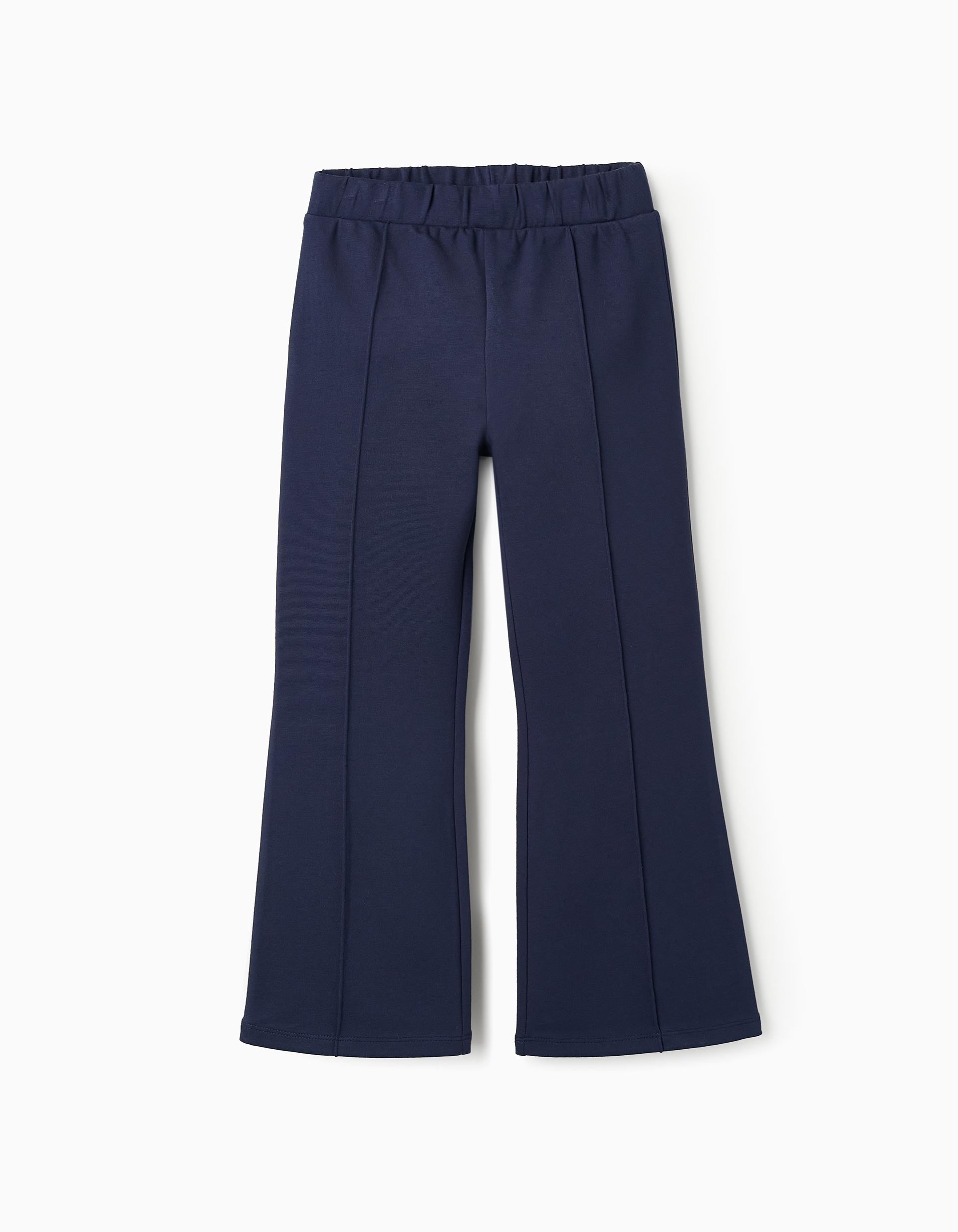 Pantalon Flare en Point de Rome pour Fille, Bleu Foncé