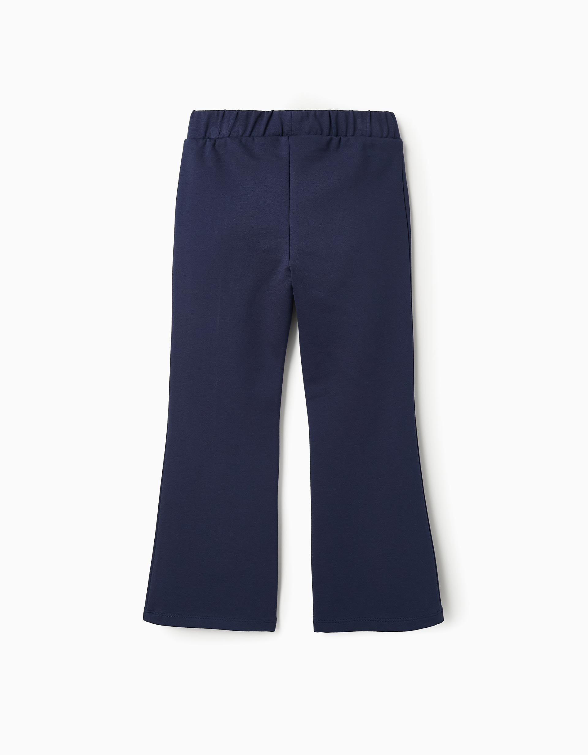 Pantalon Flare en Point de Rome pour Fille, Bleu Foncé