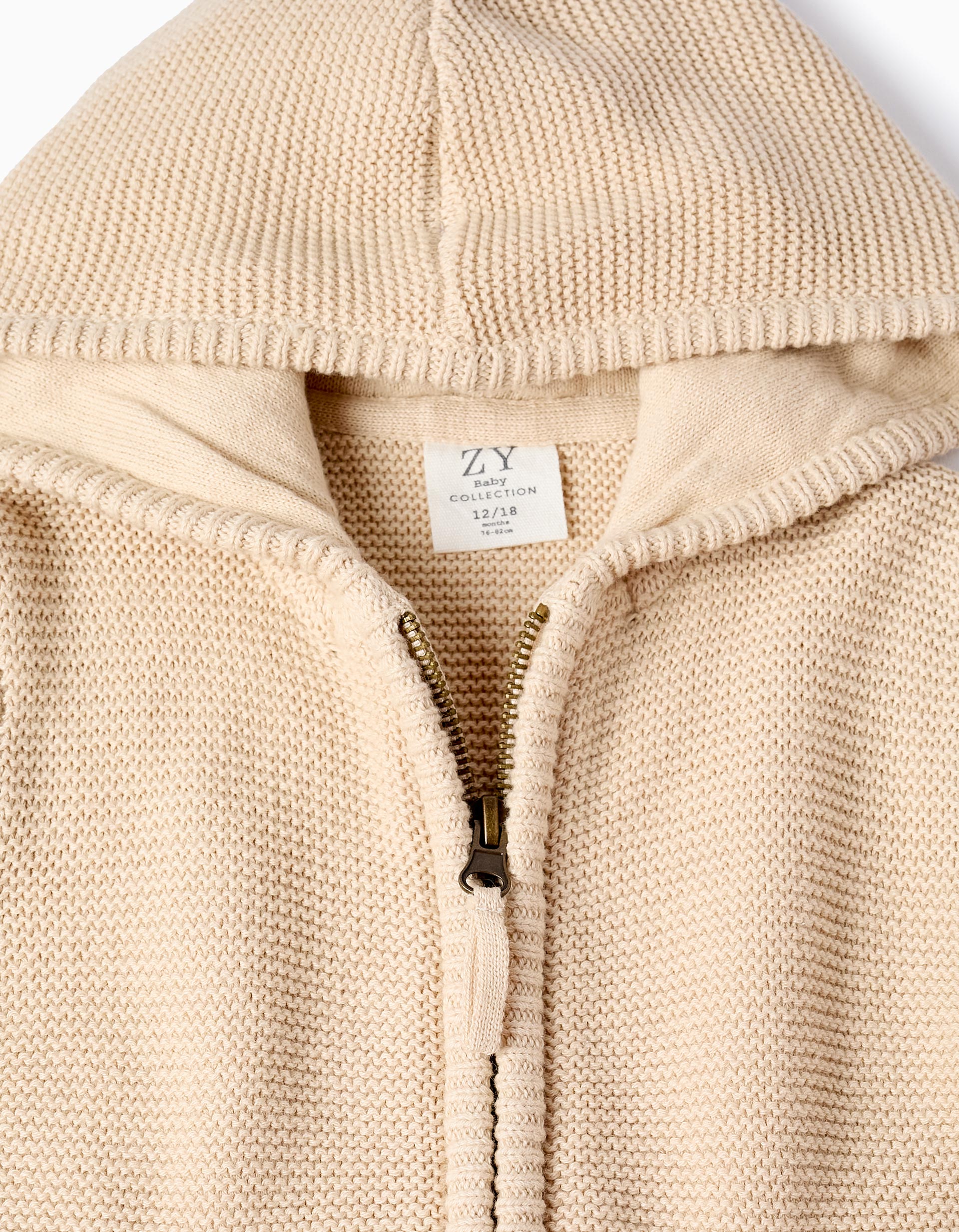 Gilet en Maille avec Capuche et Rayures Contrastées pour Bébé Garçon, Beige