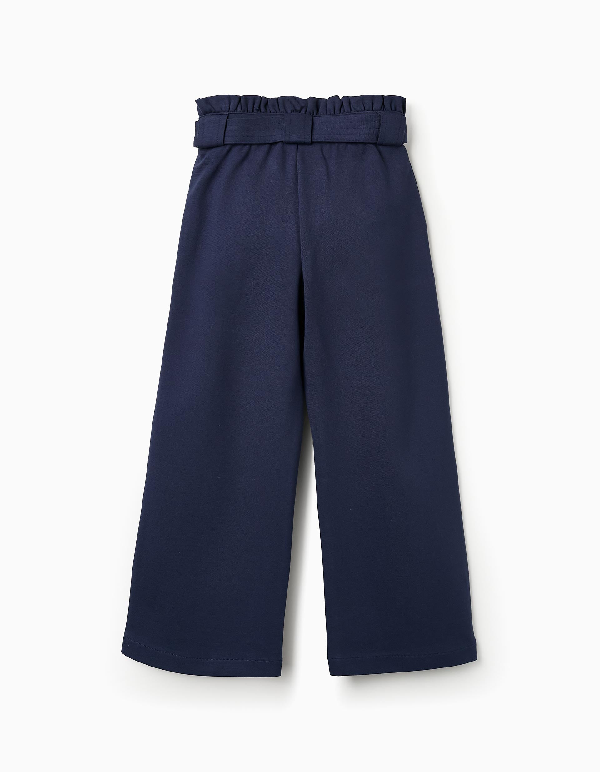 Pantalón Wide Leg en Punto Roma para Niña, Azul Oscuro