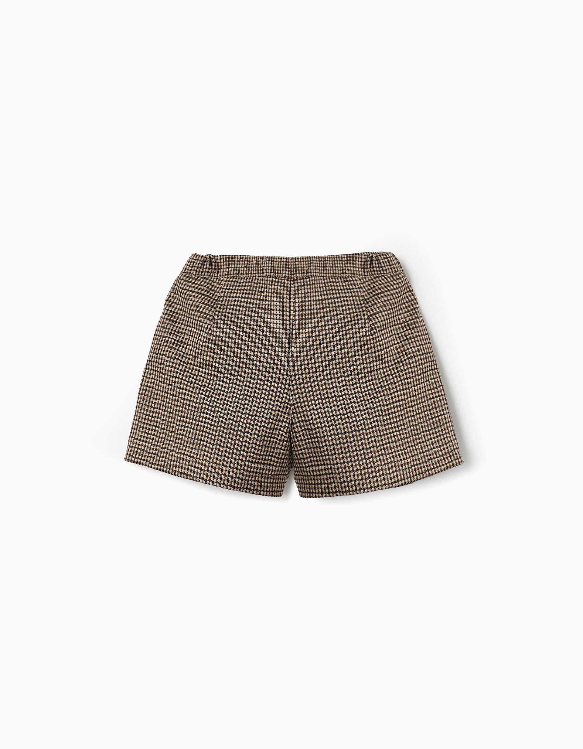 Jupe-culotte en Pied de Poule pour Fille, Beige/Marron