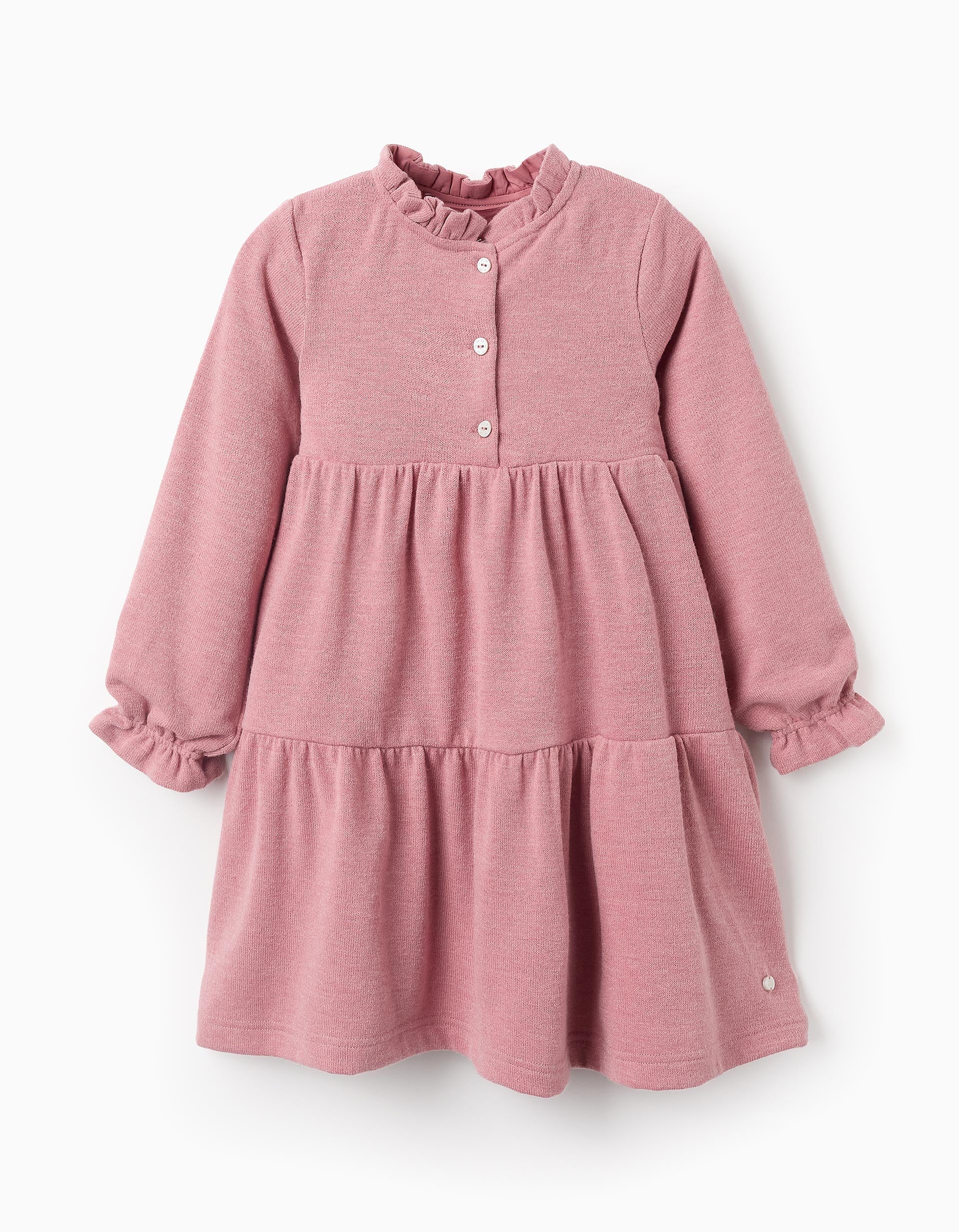 Vestido de Malha com Folhos para Menina, Rosa