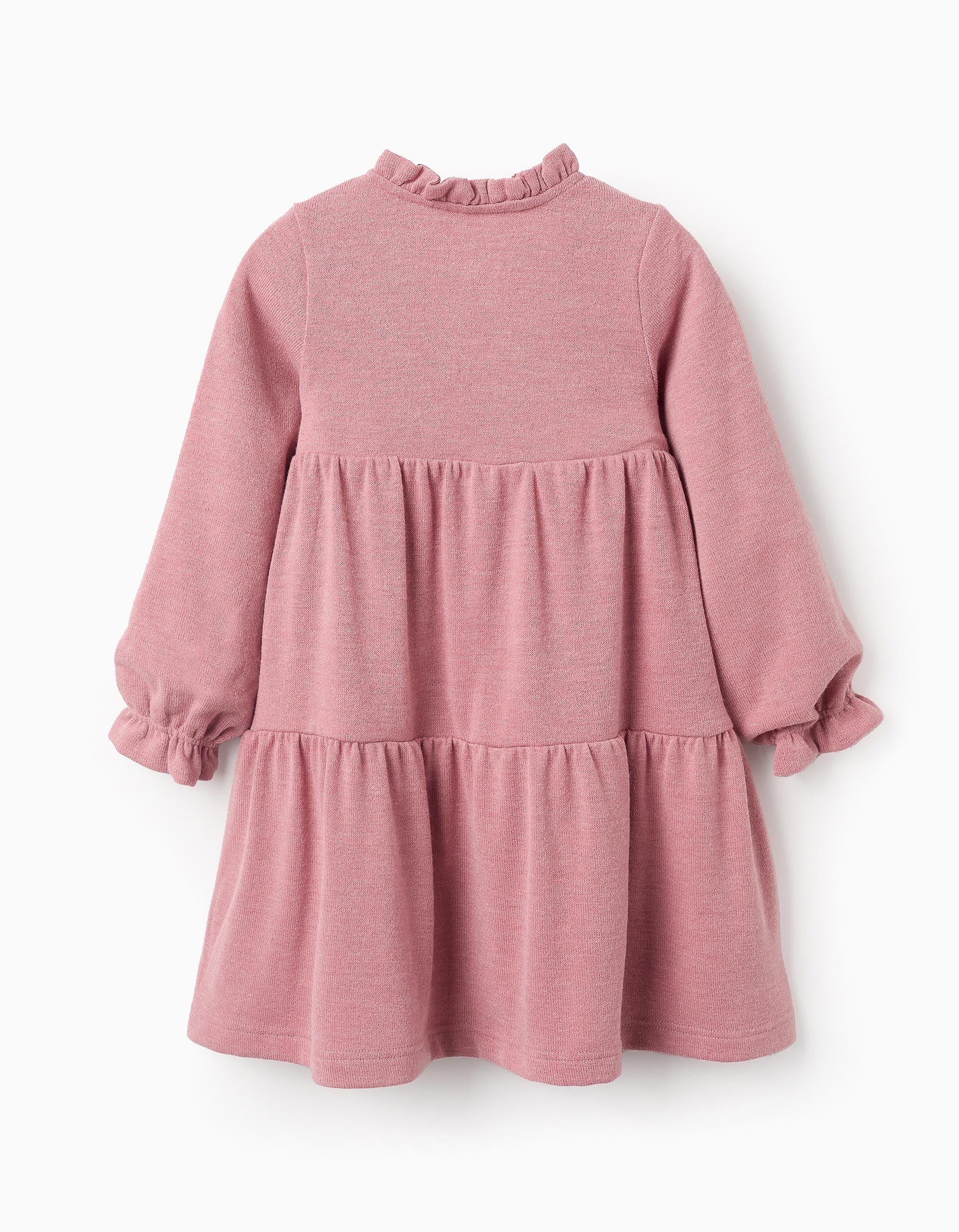 Vestido de Malha com Folhos para Menina, Rosa