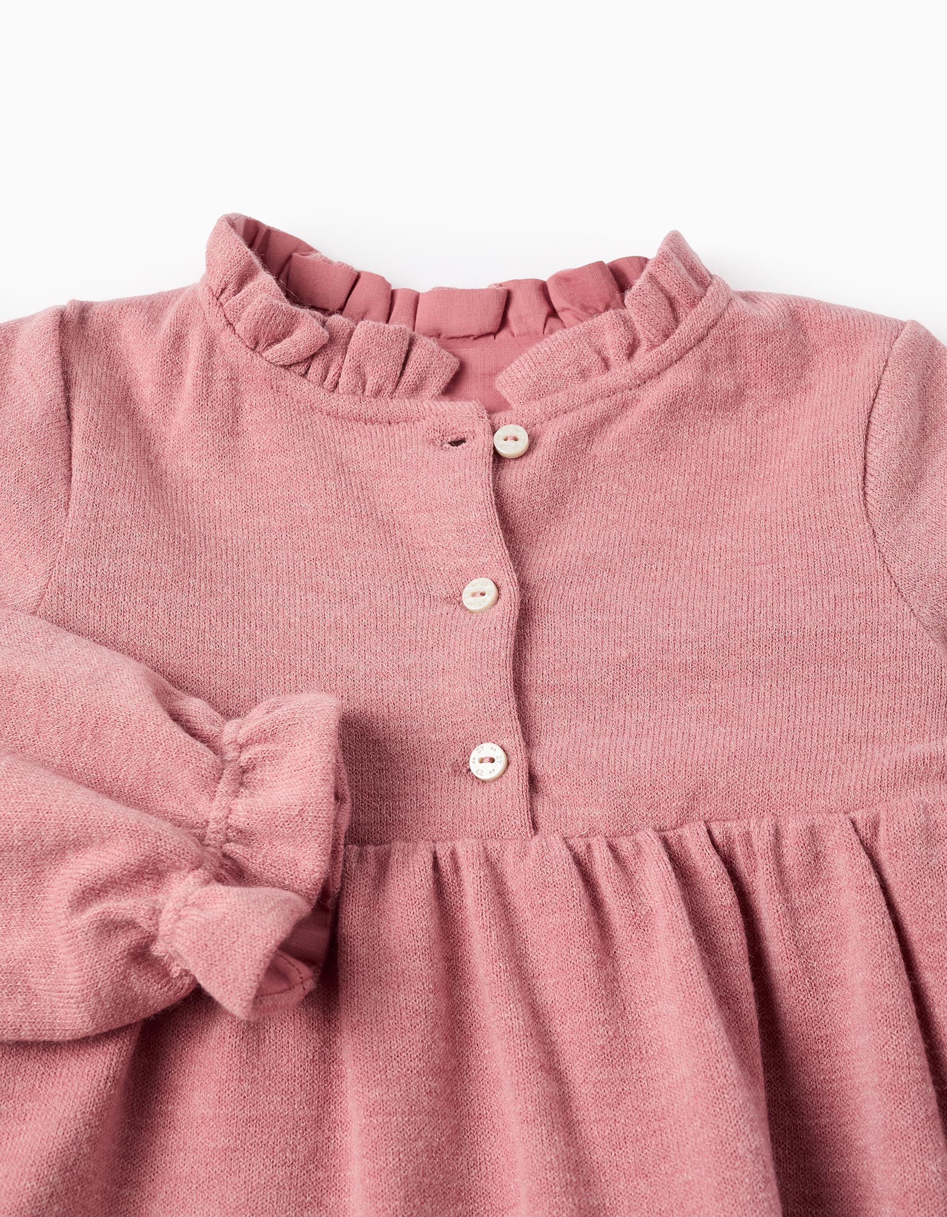 Vestido de Malha com Folhos para Menina, Rosa