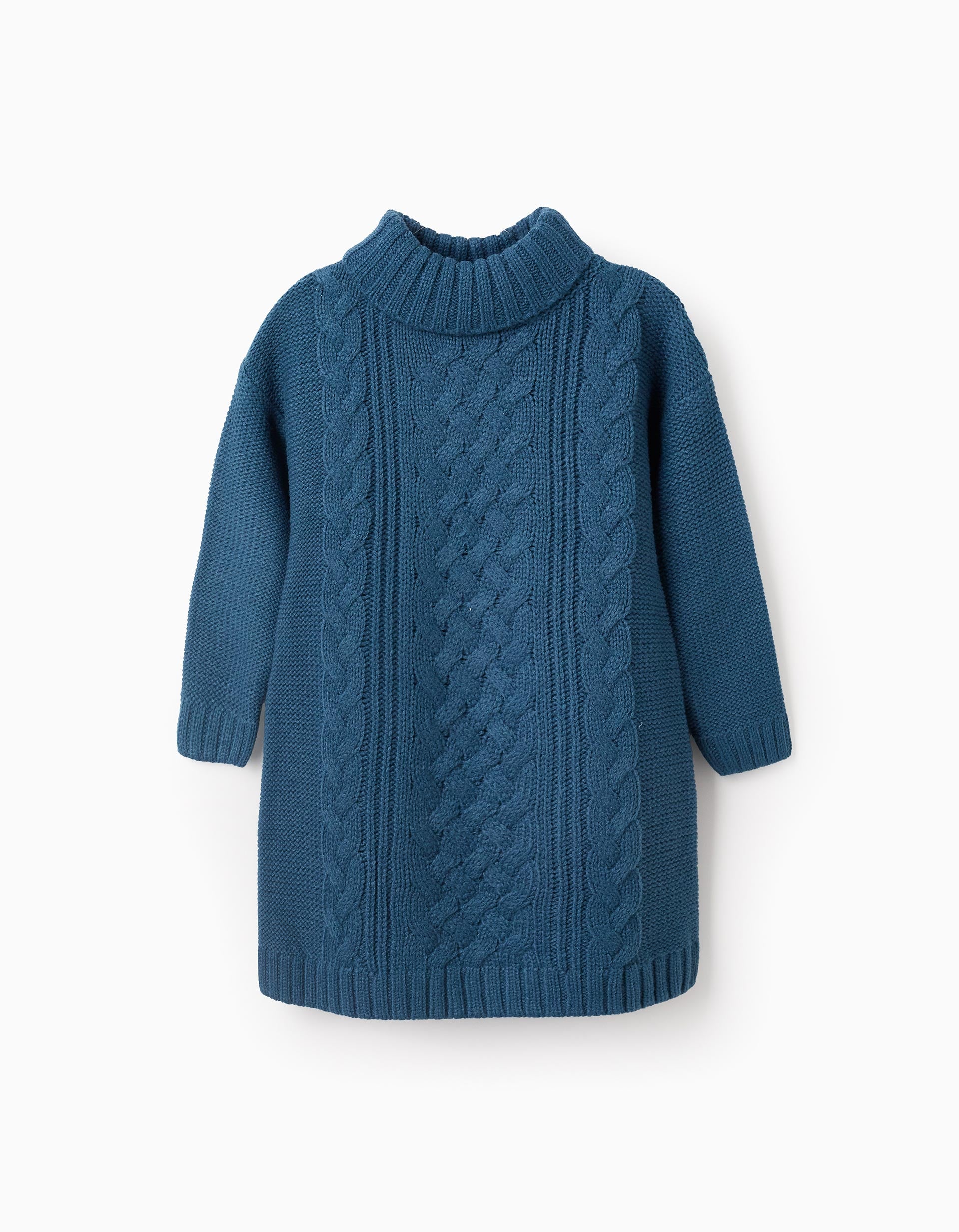 Robe en Maille Tressée à Col Montant pour Fille, Turquoise