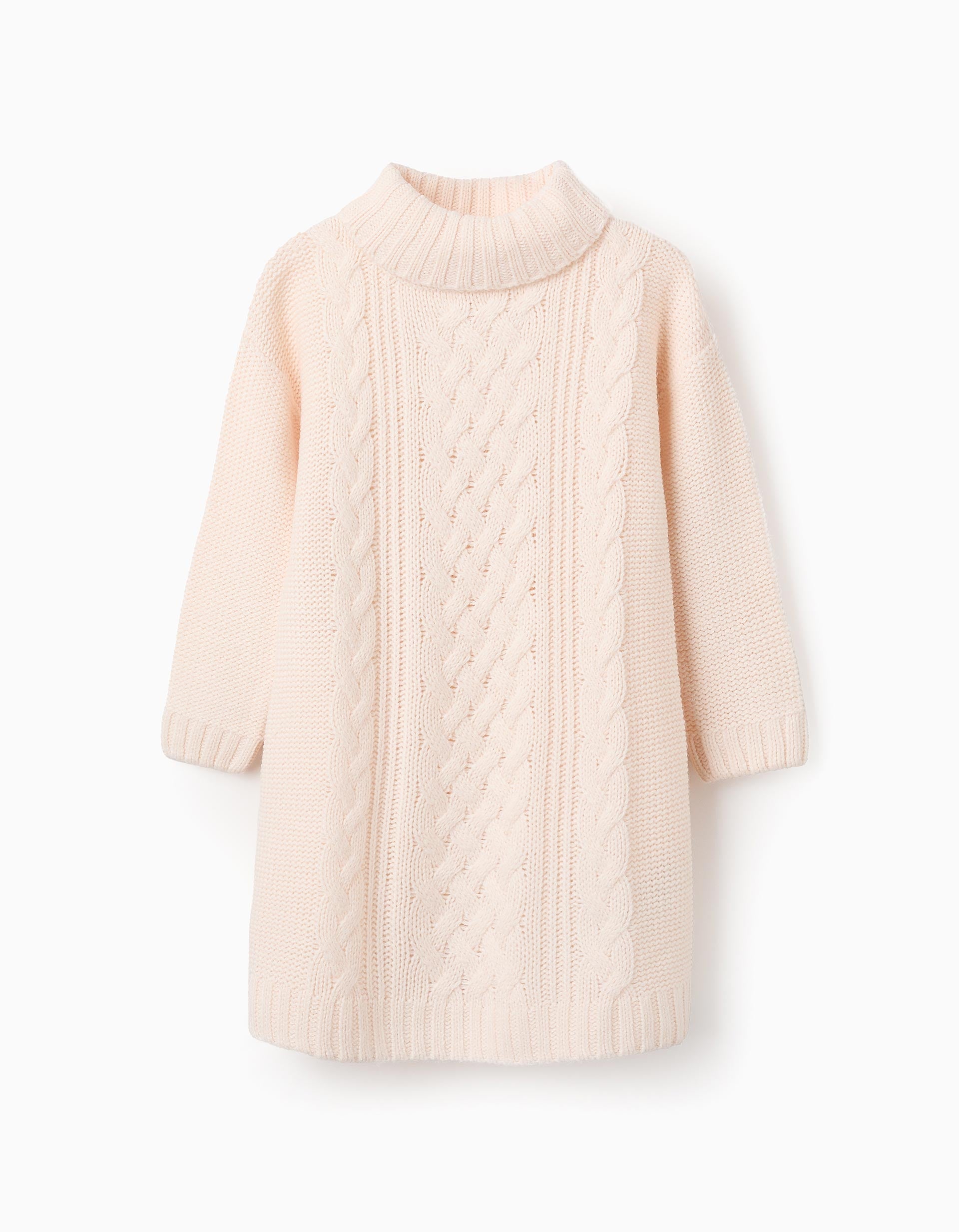 Robe en Maille Torsadée avec Col Montant pour Fille, Beige