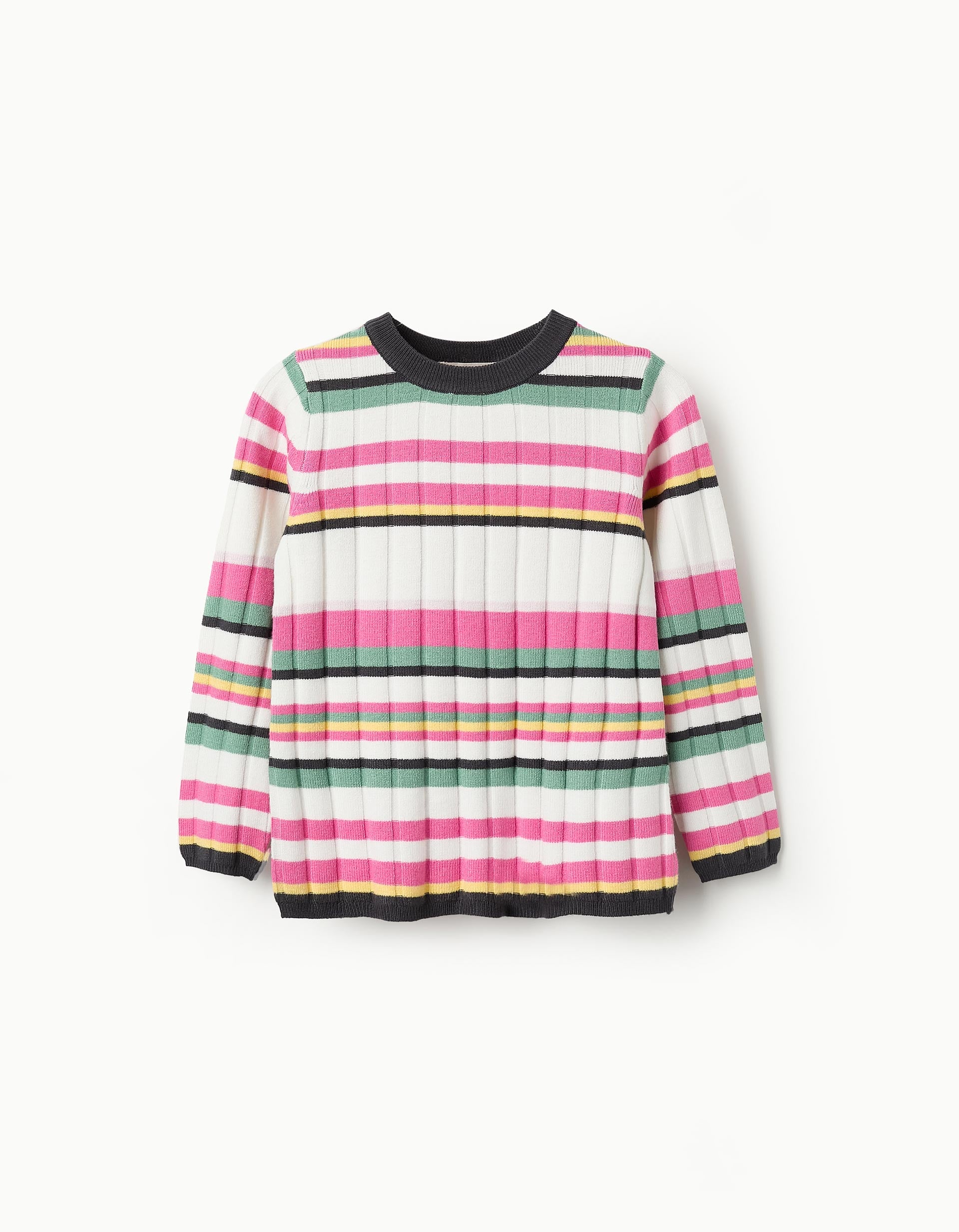 Jersey de Canalé a Rayas para Niña, Multicolor