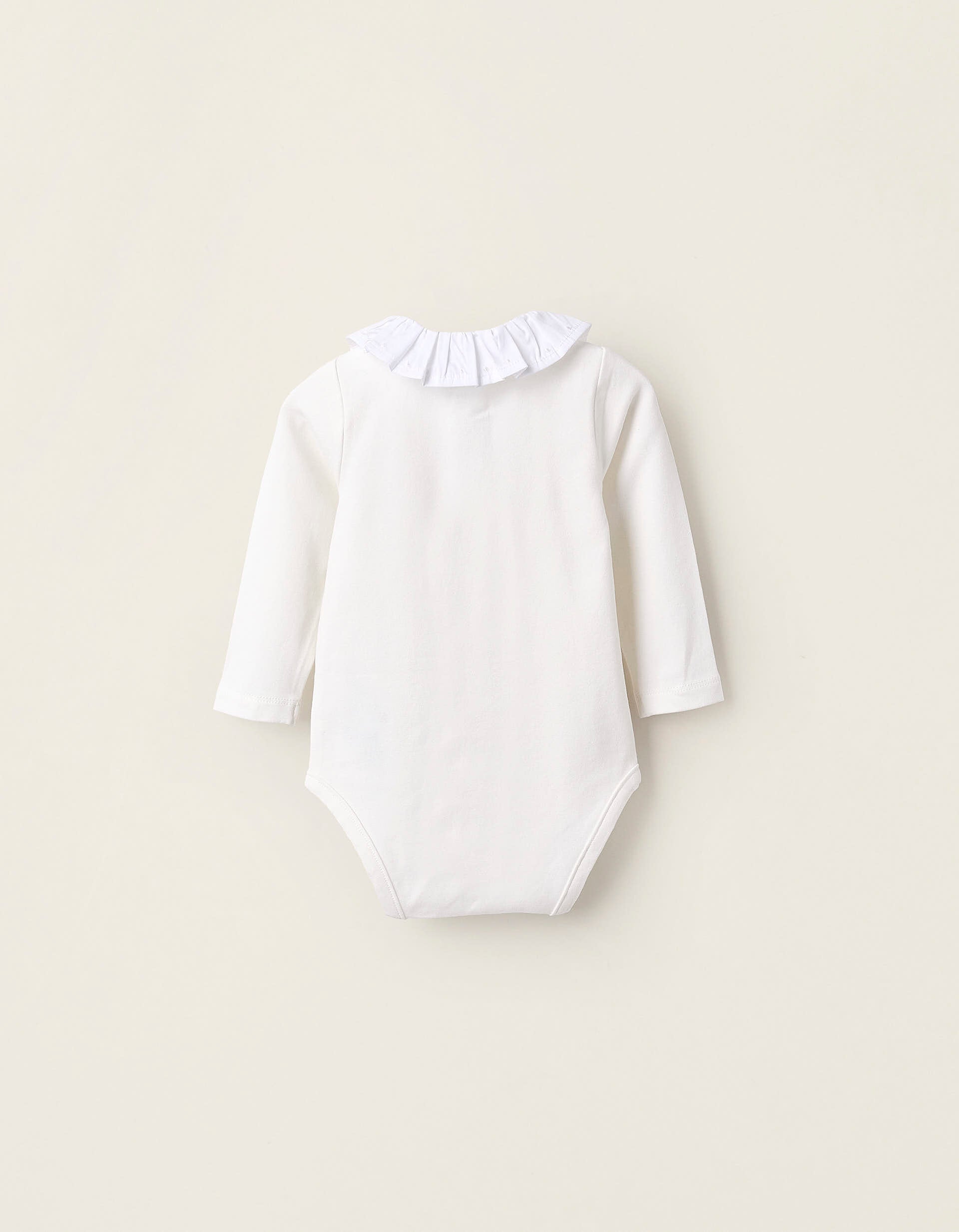 Body-Camisa com Folhos para Recém-Nascida, Branco