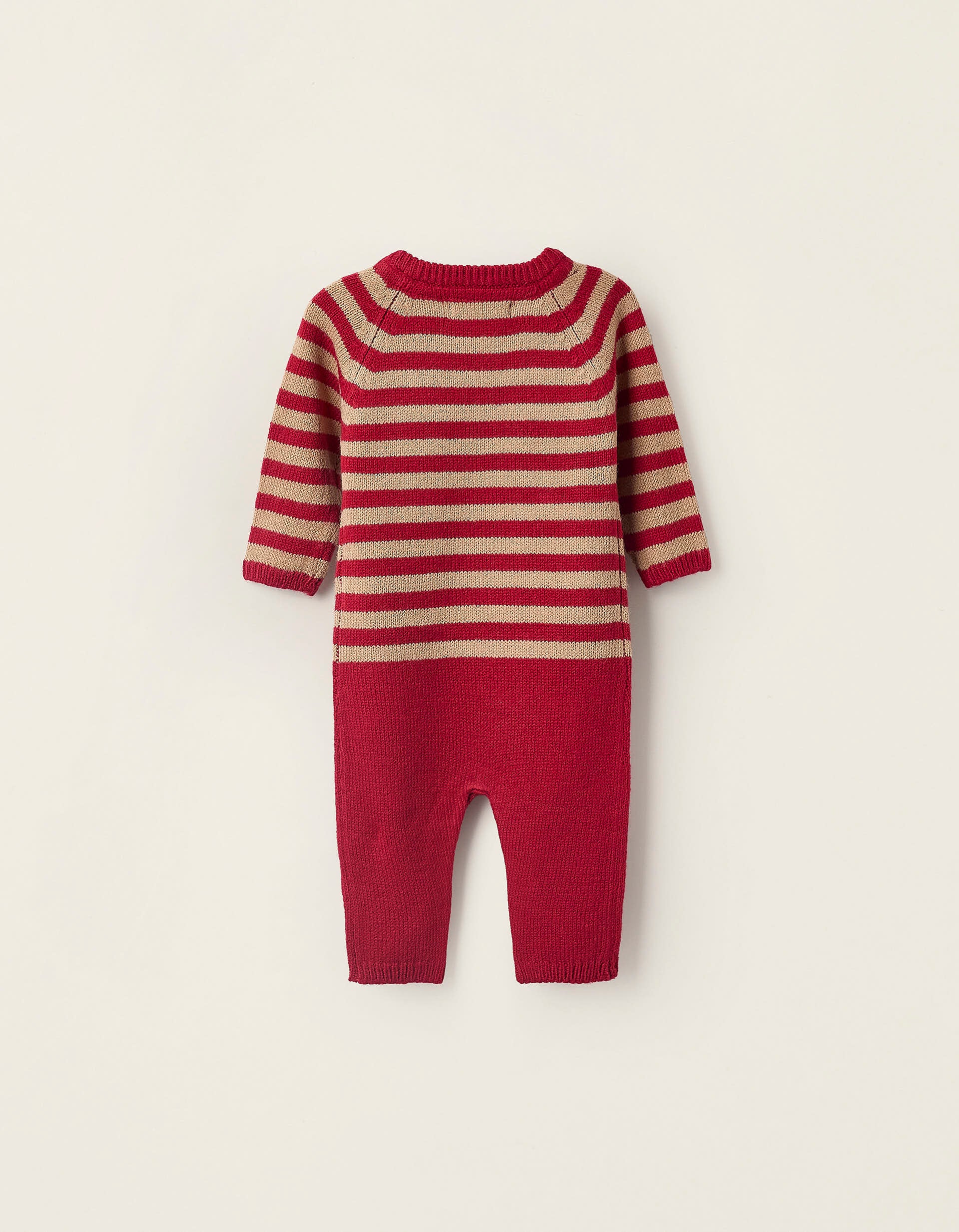 Christmas Knitted Jumpsuit for Newborns 'Reindeer', Red/Beige