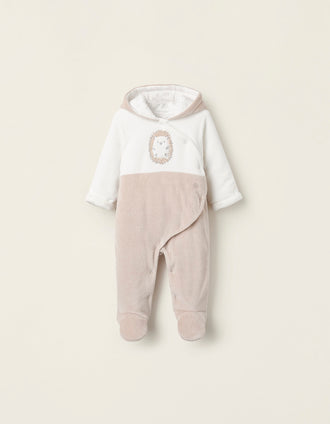 Babygrow Almofadado de Veludo para Bebé 'Ouriço', Branco/Bege