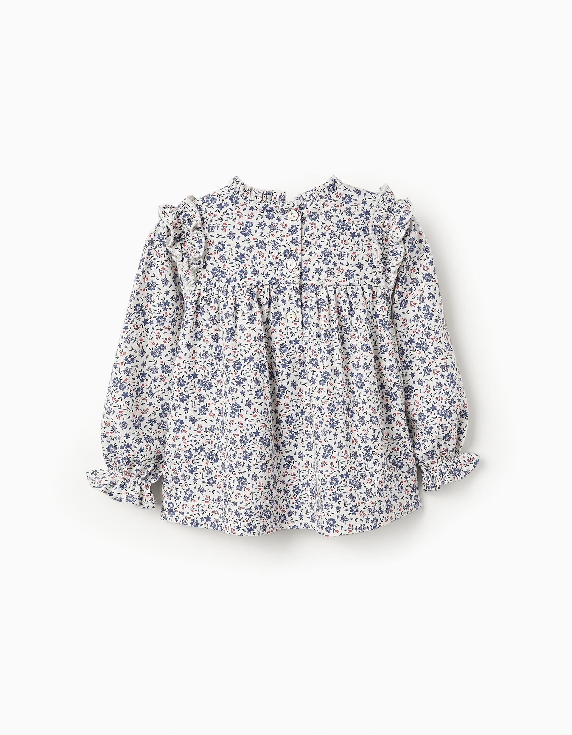 Blouse Florale en Coton pour Bébé Fille, Blanc/Bleu/Rouge