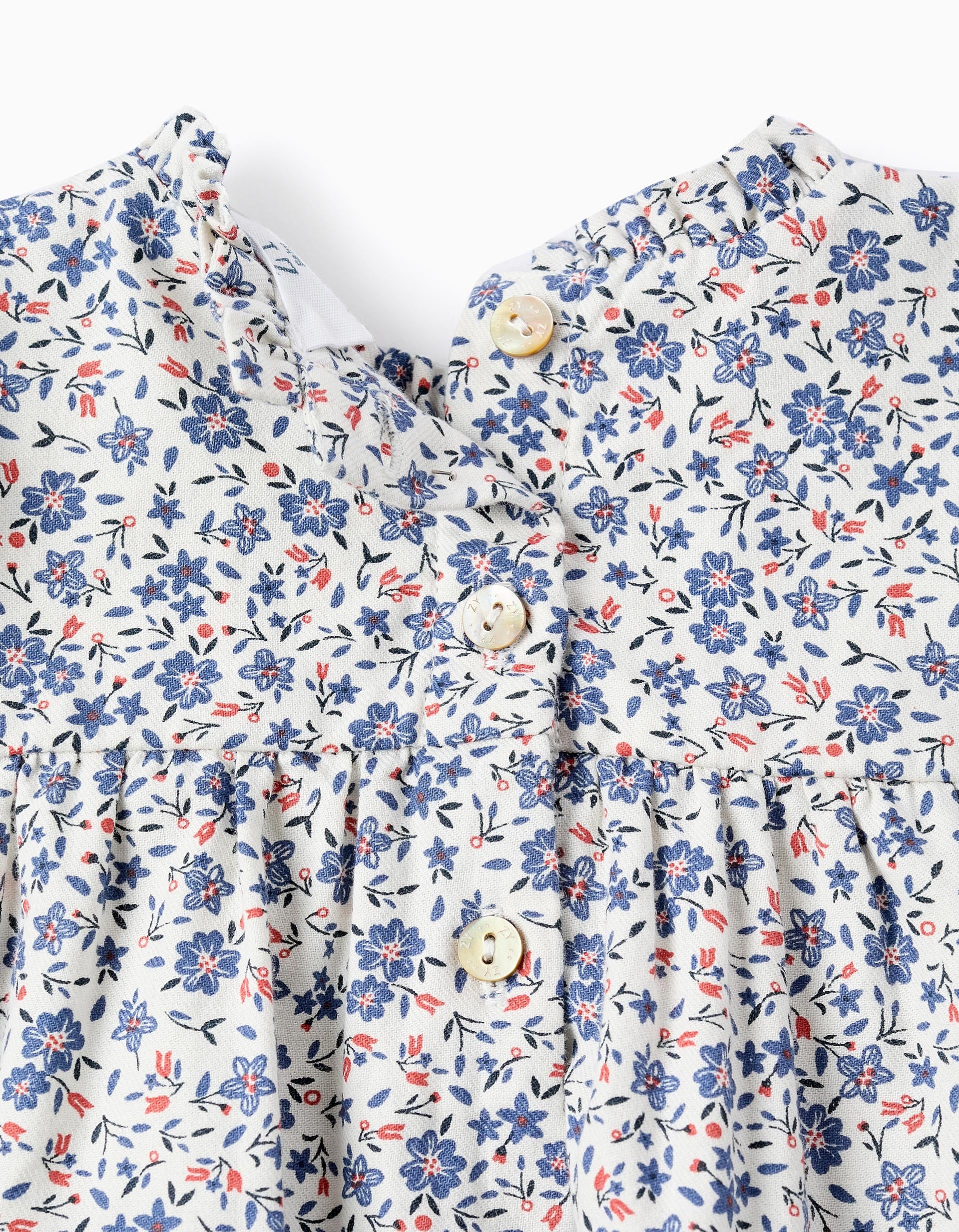 Blusa floral en Algodón para Bebé Niña, Blanco/Azul/Rojo