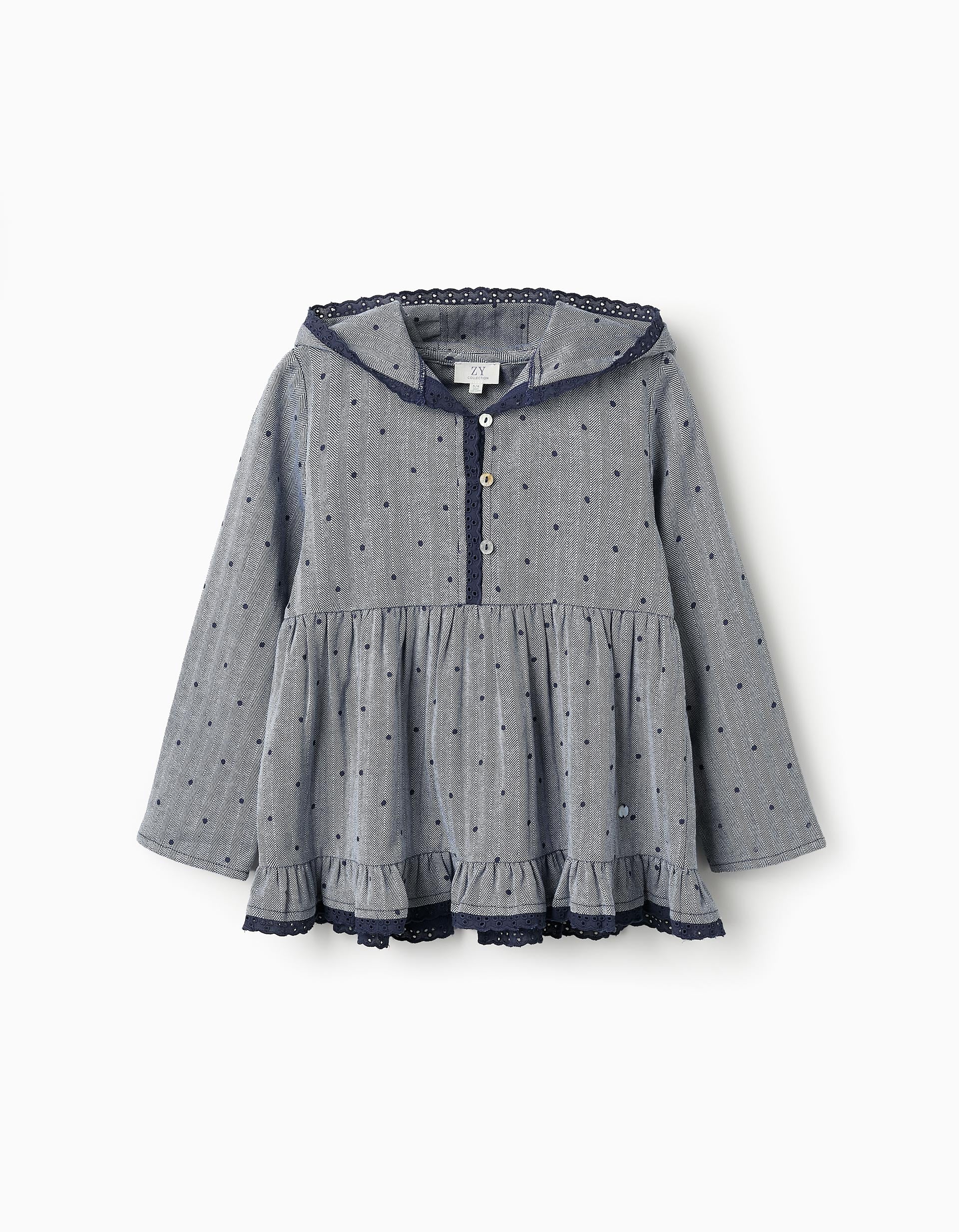 Chemise avec Capuche et Broderie anglaise pour Fille, Bleu