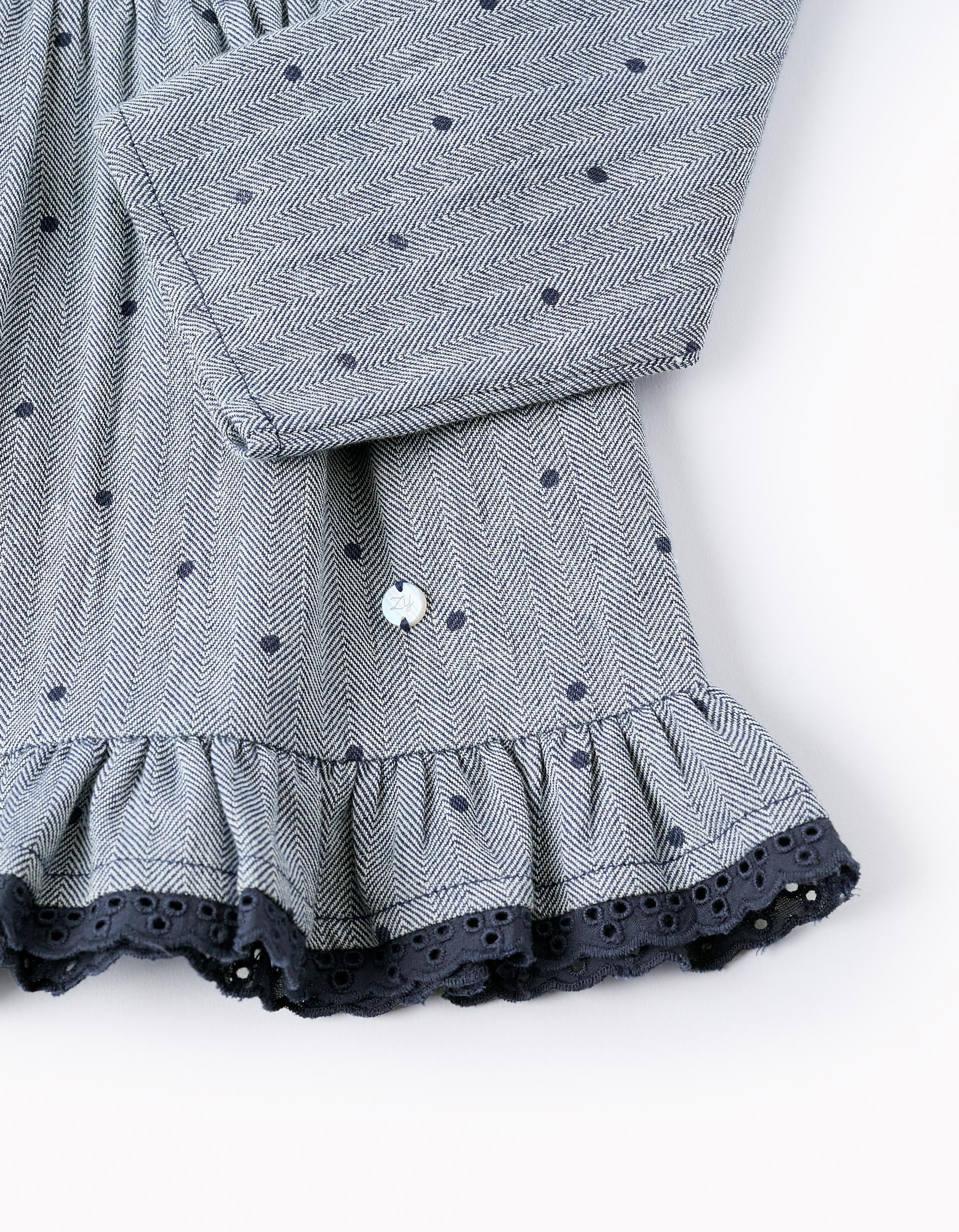 Chemise avec Capuche et Broderie anglaise pour Fille, Bleu