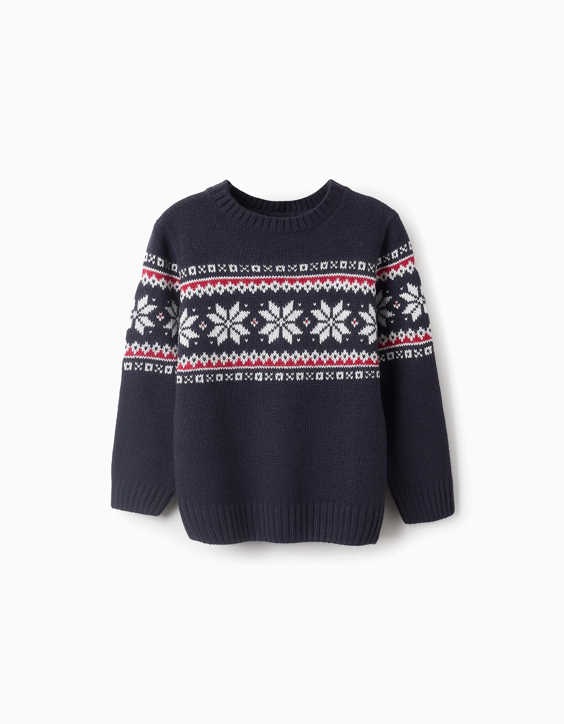 Knitted Jumper with Jacquard for Boys, Dark Blue