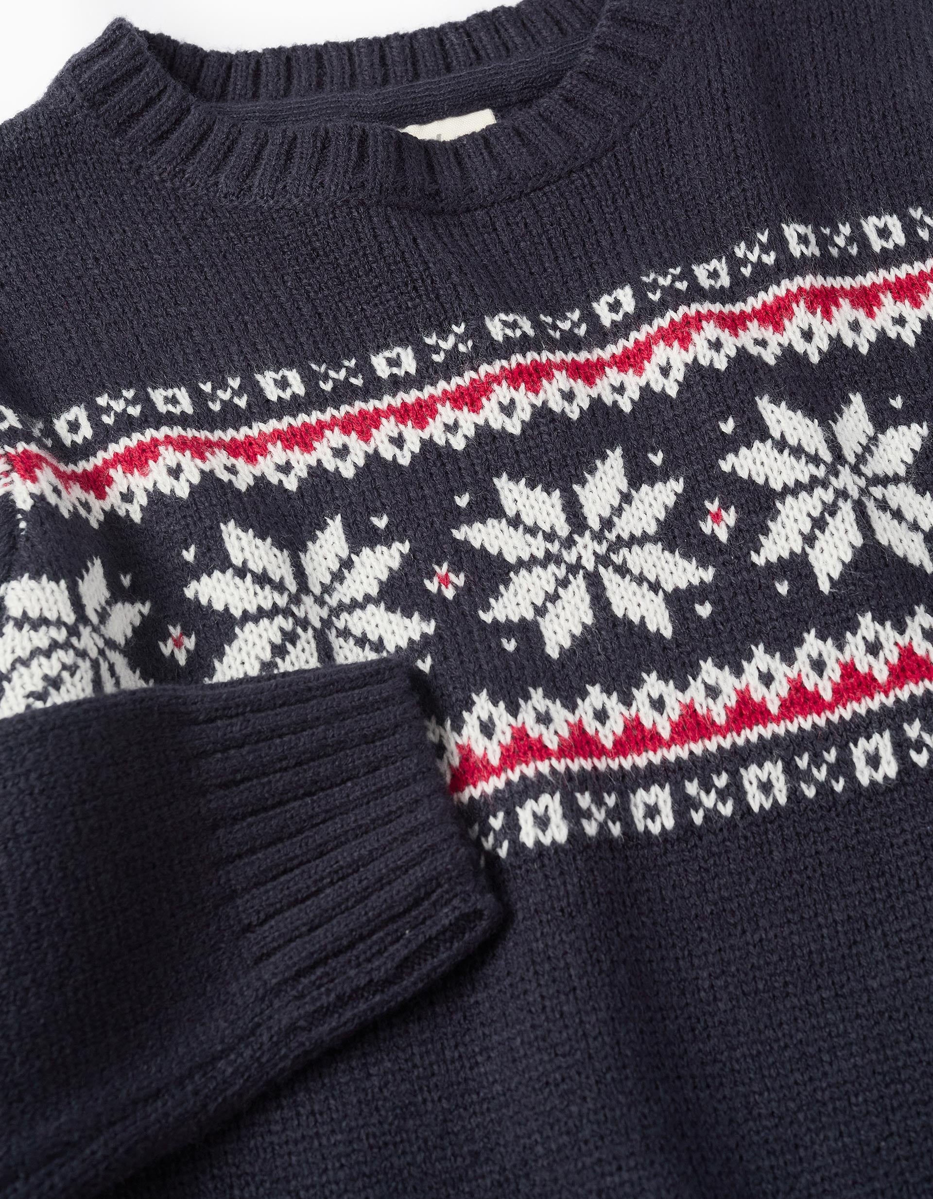 Knitted Jumper with Jacquard for Boys, Dark Blue