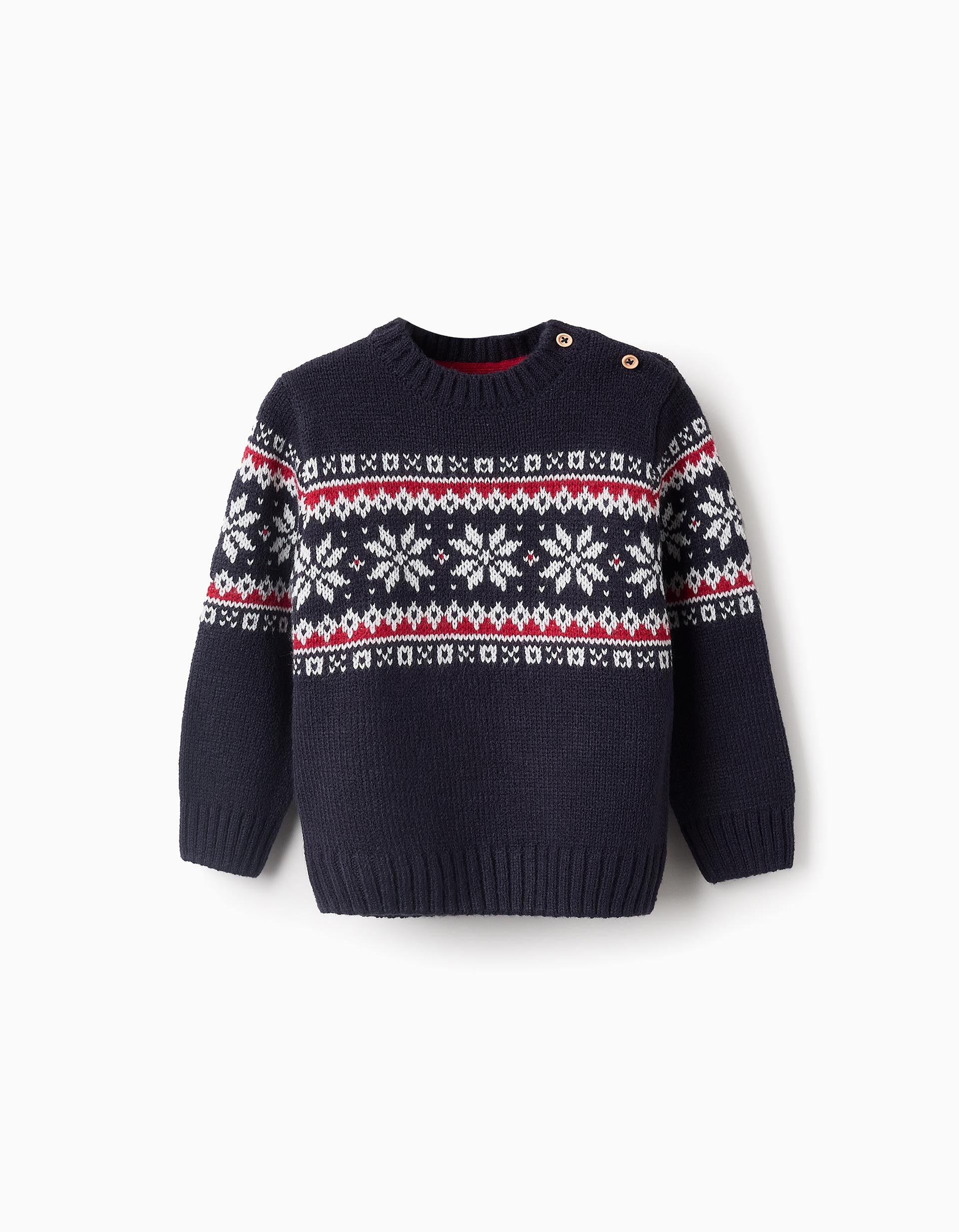 Knitted Jumper with Jacquard for Baby Boys, Dark Blue