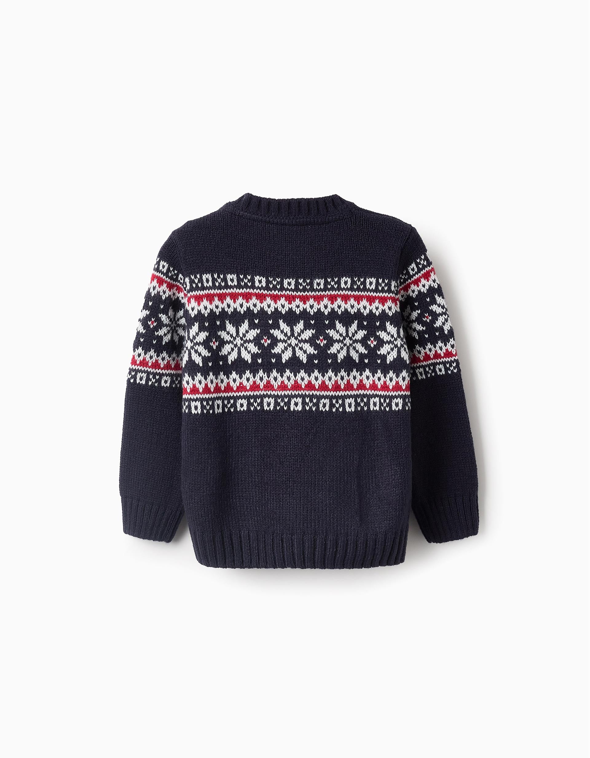 Knitted Jumper with Jacquard for Baby Boys, Dark Blue