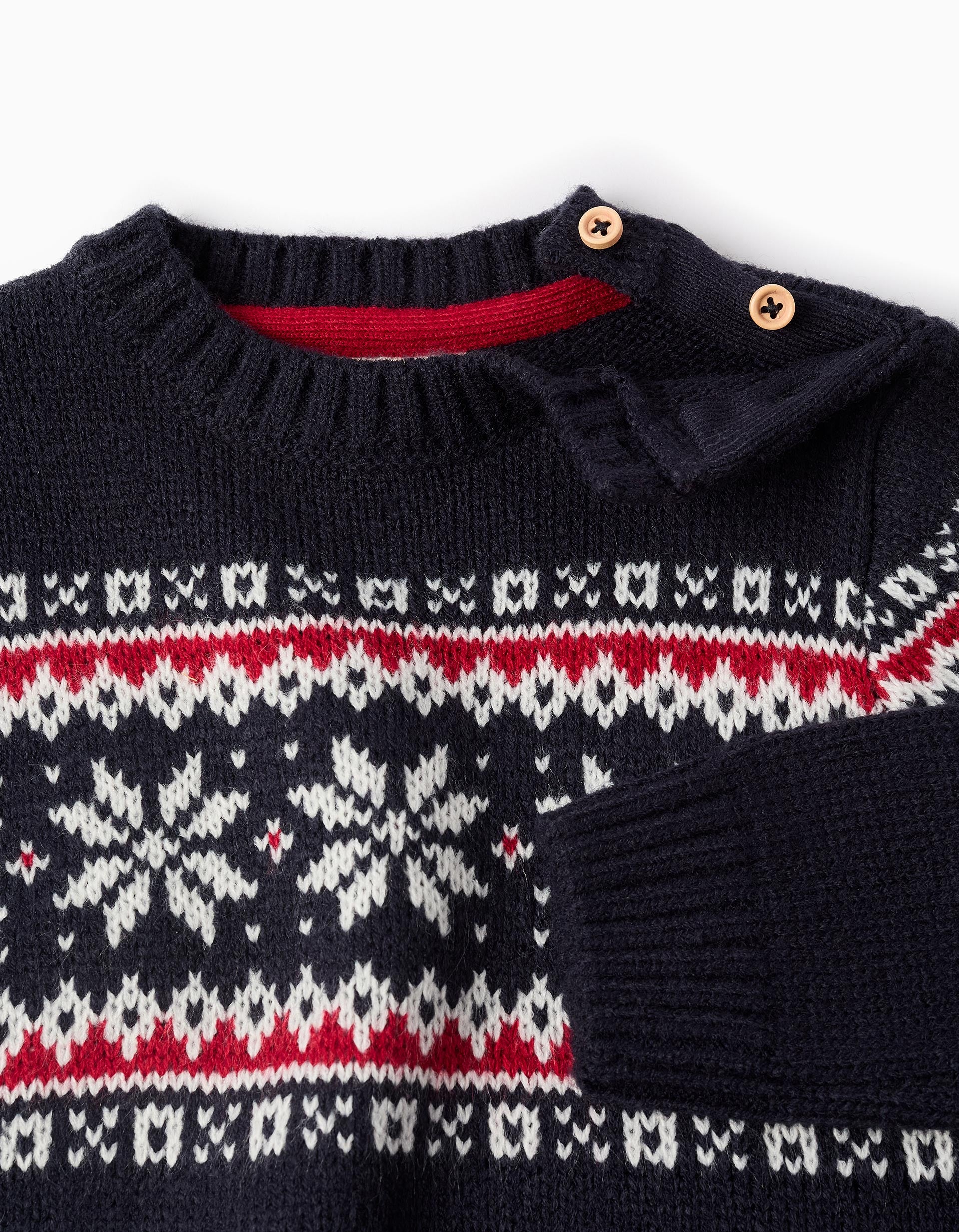 Knitted Jumper with Jacquard for Baby Boys, Dark Blue