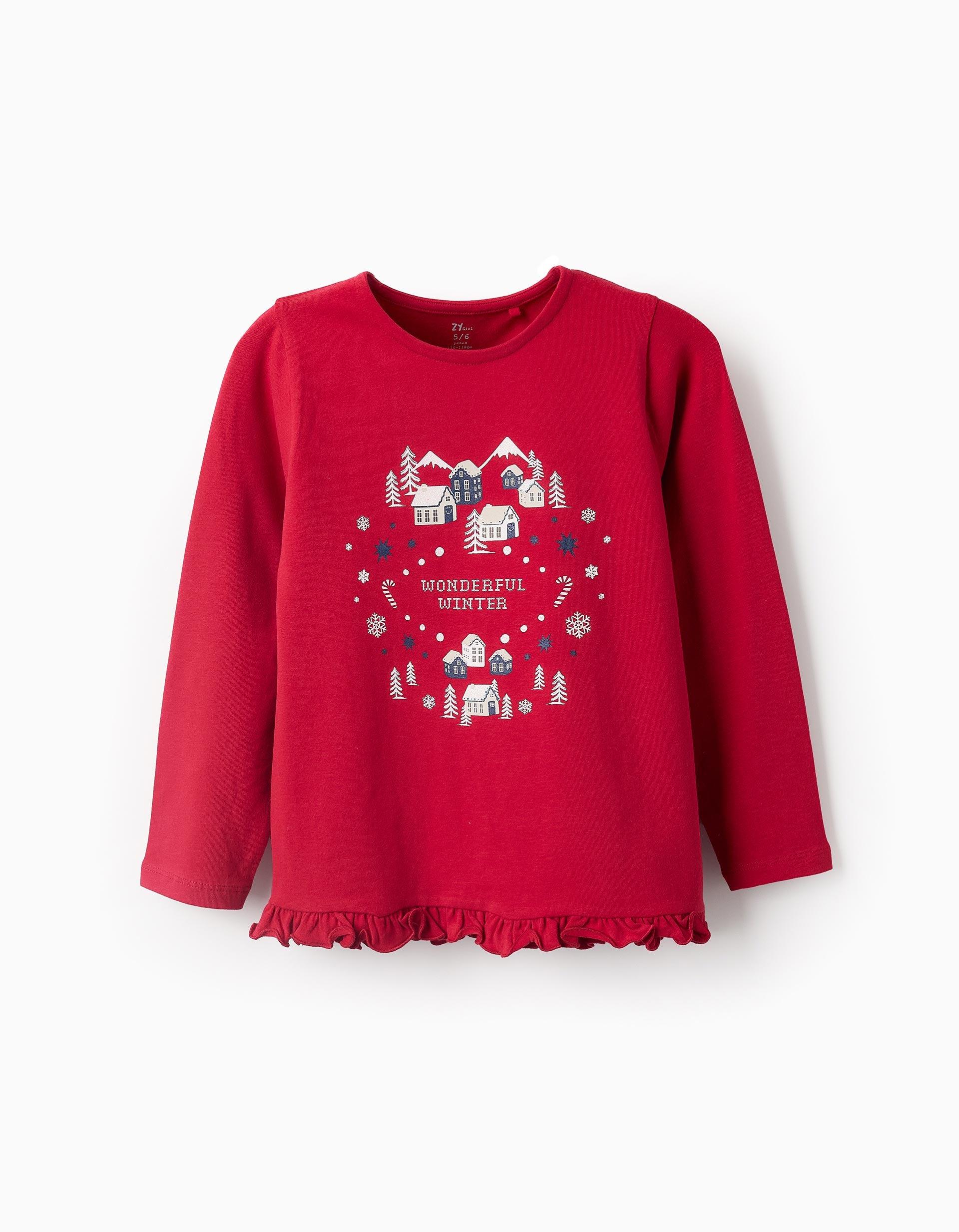 Long Sleeve T-shirt with Glitter for Girls, Red