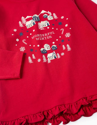 Long Sleeve T-shirt with Glitter for Girls, Red