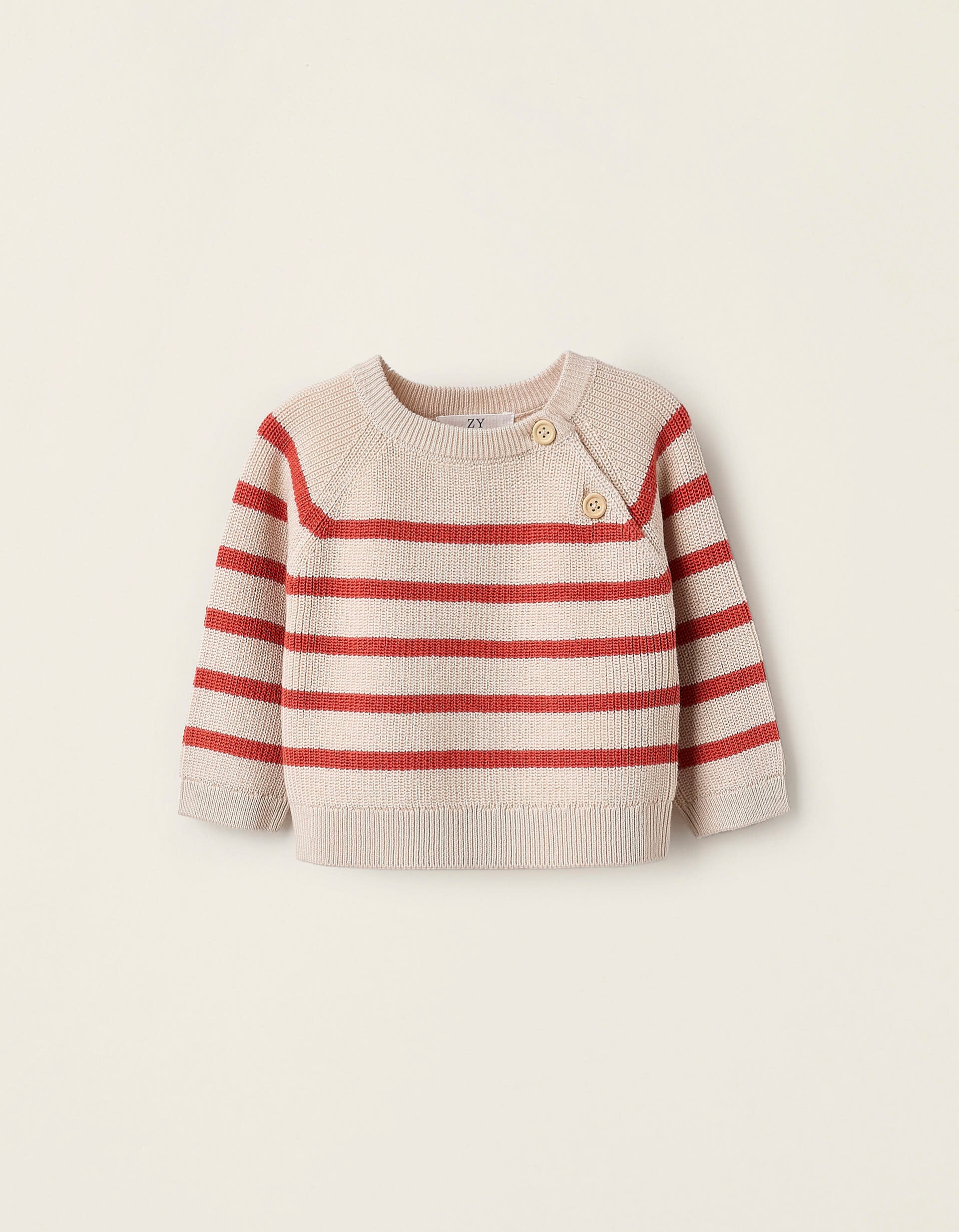 Pull en Maille à Rayures pour Nouveau-Né, Beige/Orange