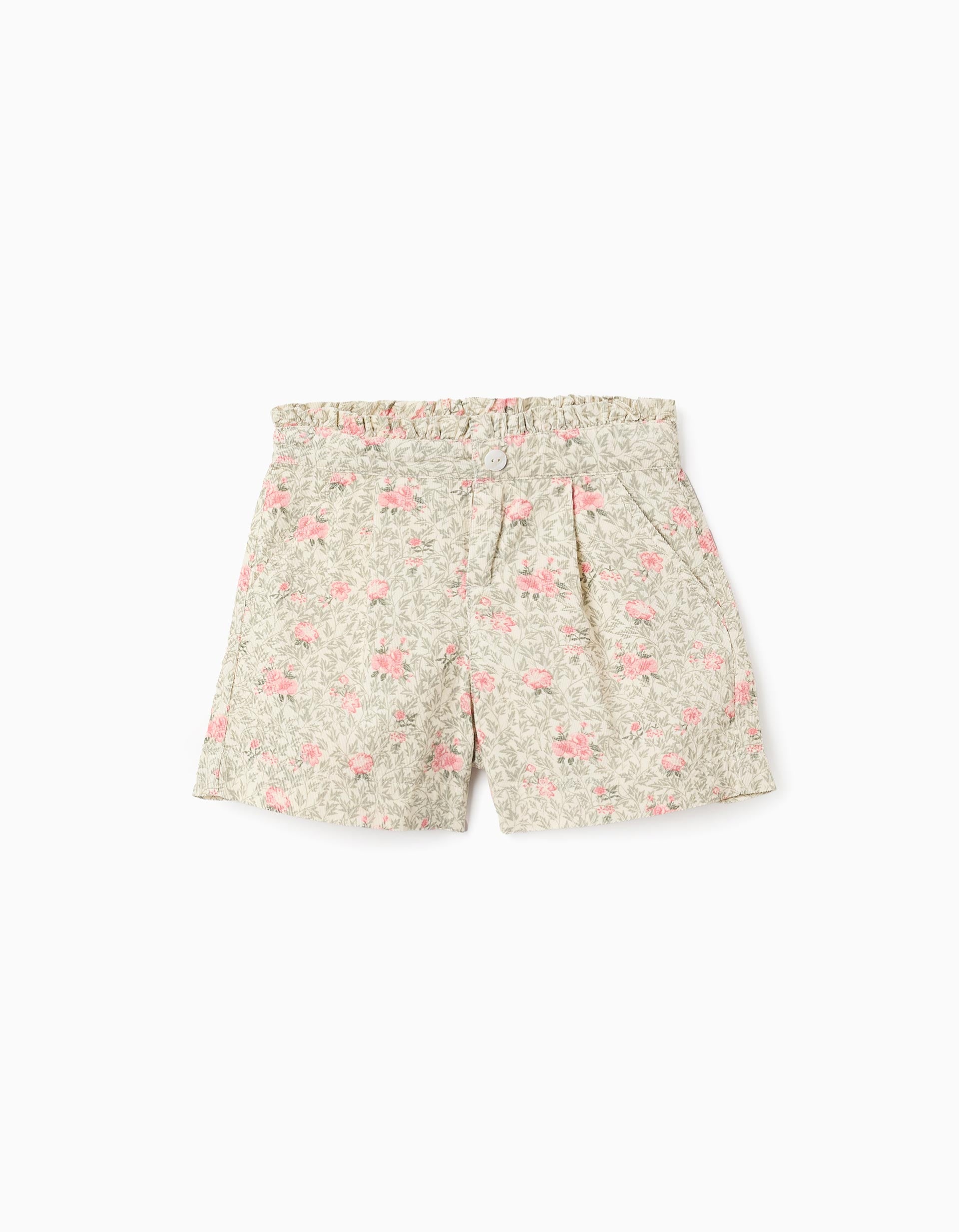 Corduroy Floral Pattern Shorts for Girls, Beige