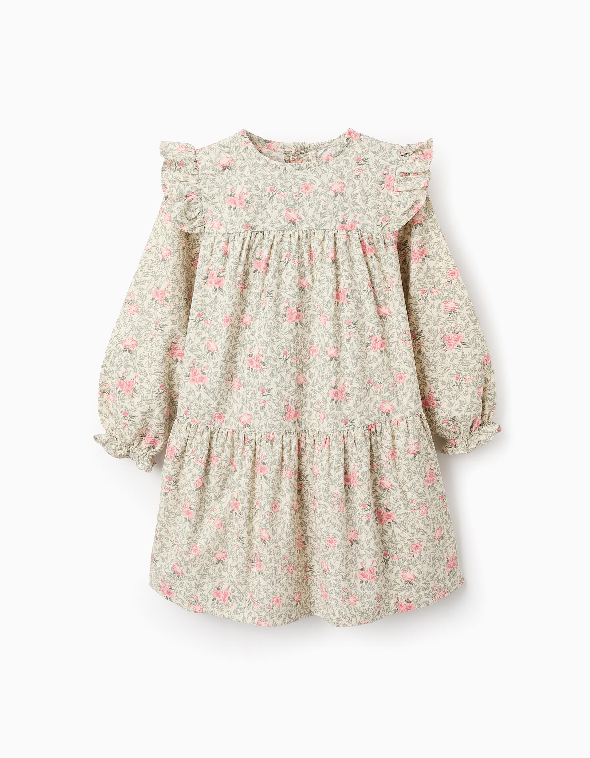 Vestido de Pana Floral para Niña, Beige/Rosa