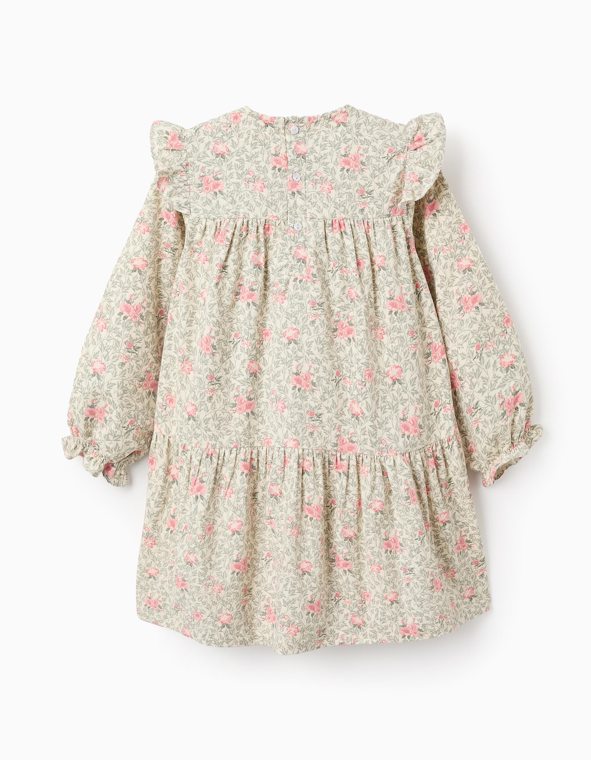 Robe en Velours Côtelé Floral pour Fille, Beige/Rose