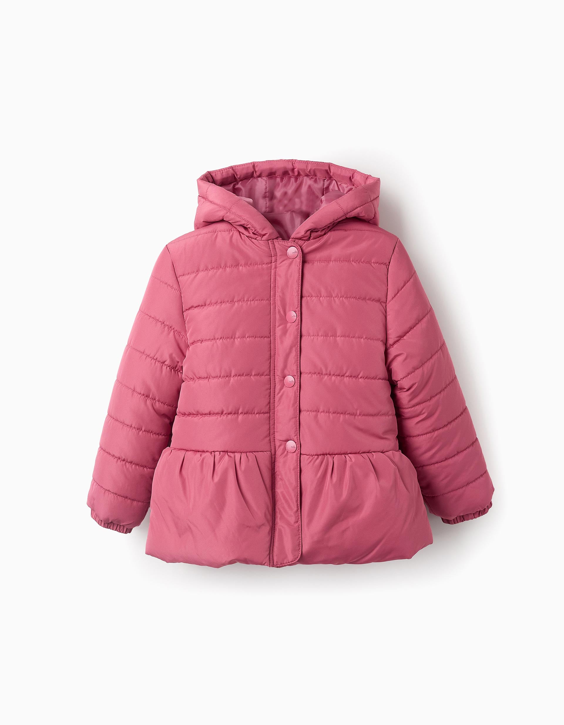 Chaqueta Acolchada con Capucha y Volantes para Niña, Rosa