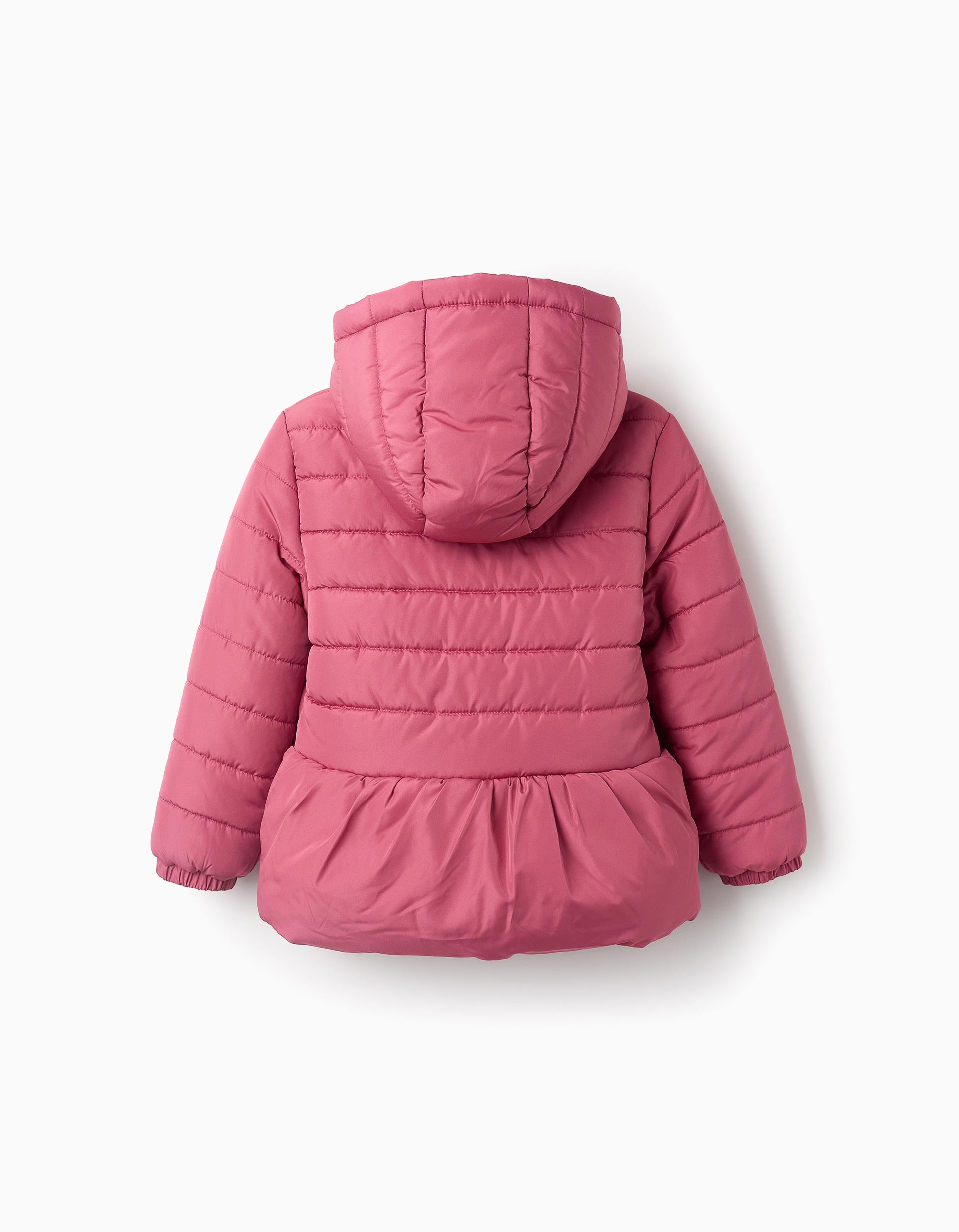 Chaqueta Acolchada con Capucha y Volantes para Niña, Rosa