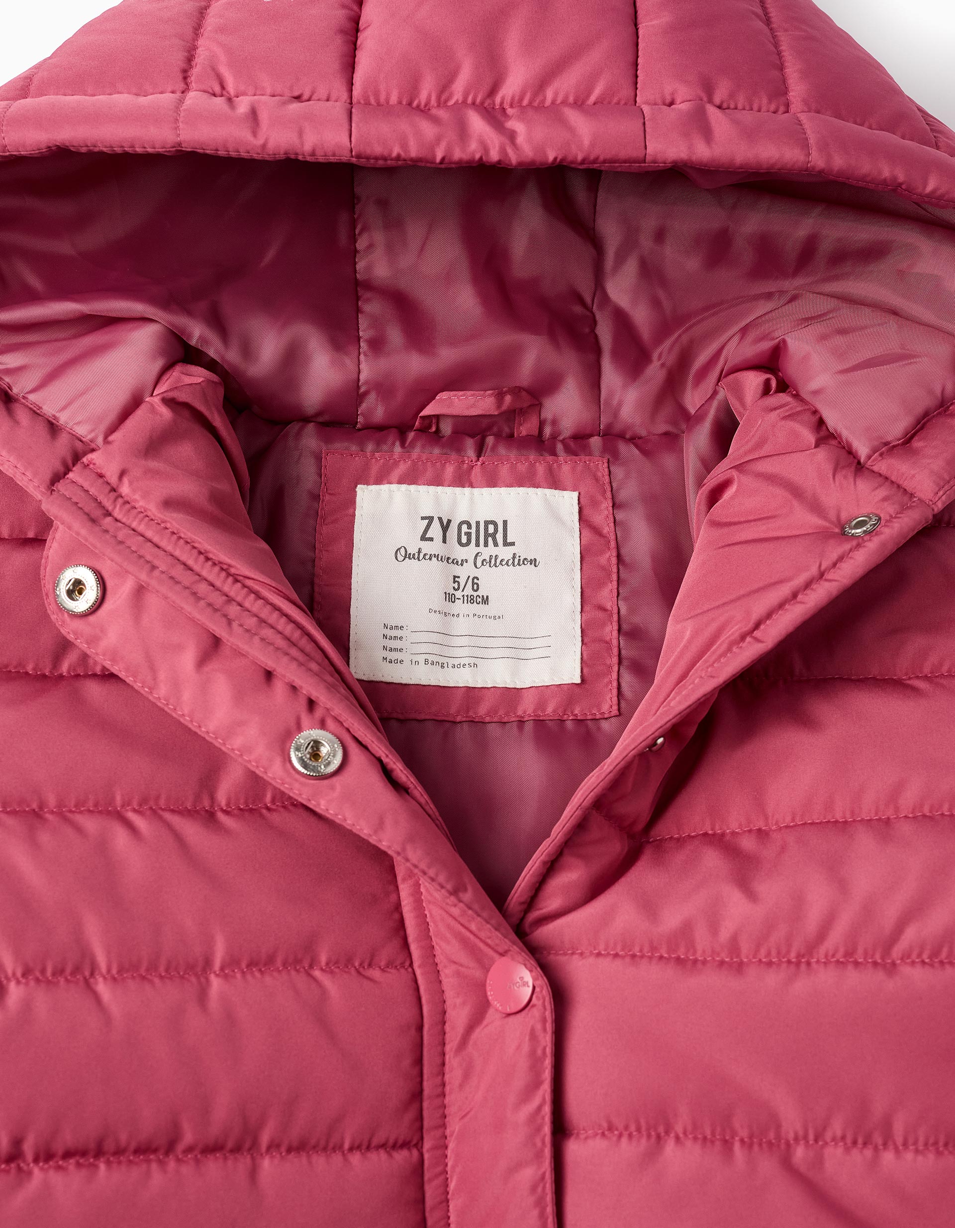 Chaqueta Acolchada con Capucha y Volantes para Niña, Rosa