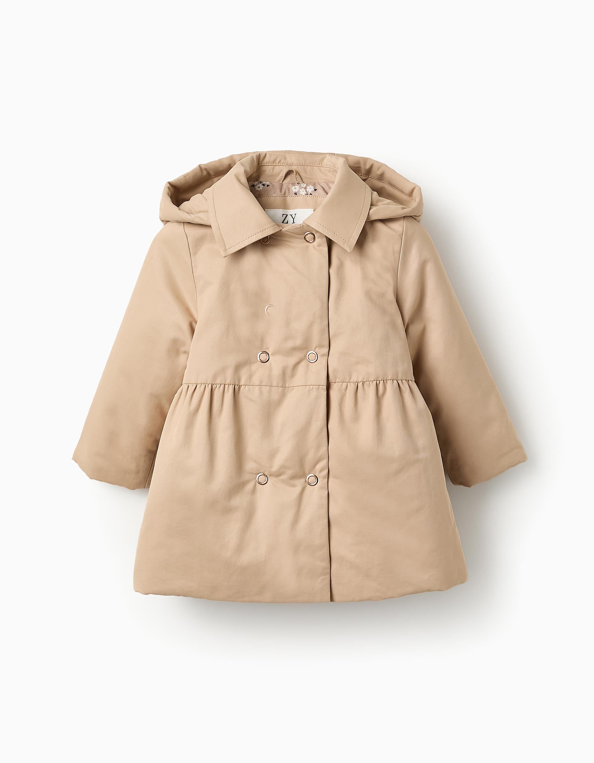 Chaqueta Acolchada con Capucha para Bebé Niña, Beige/Dorado