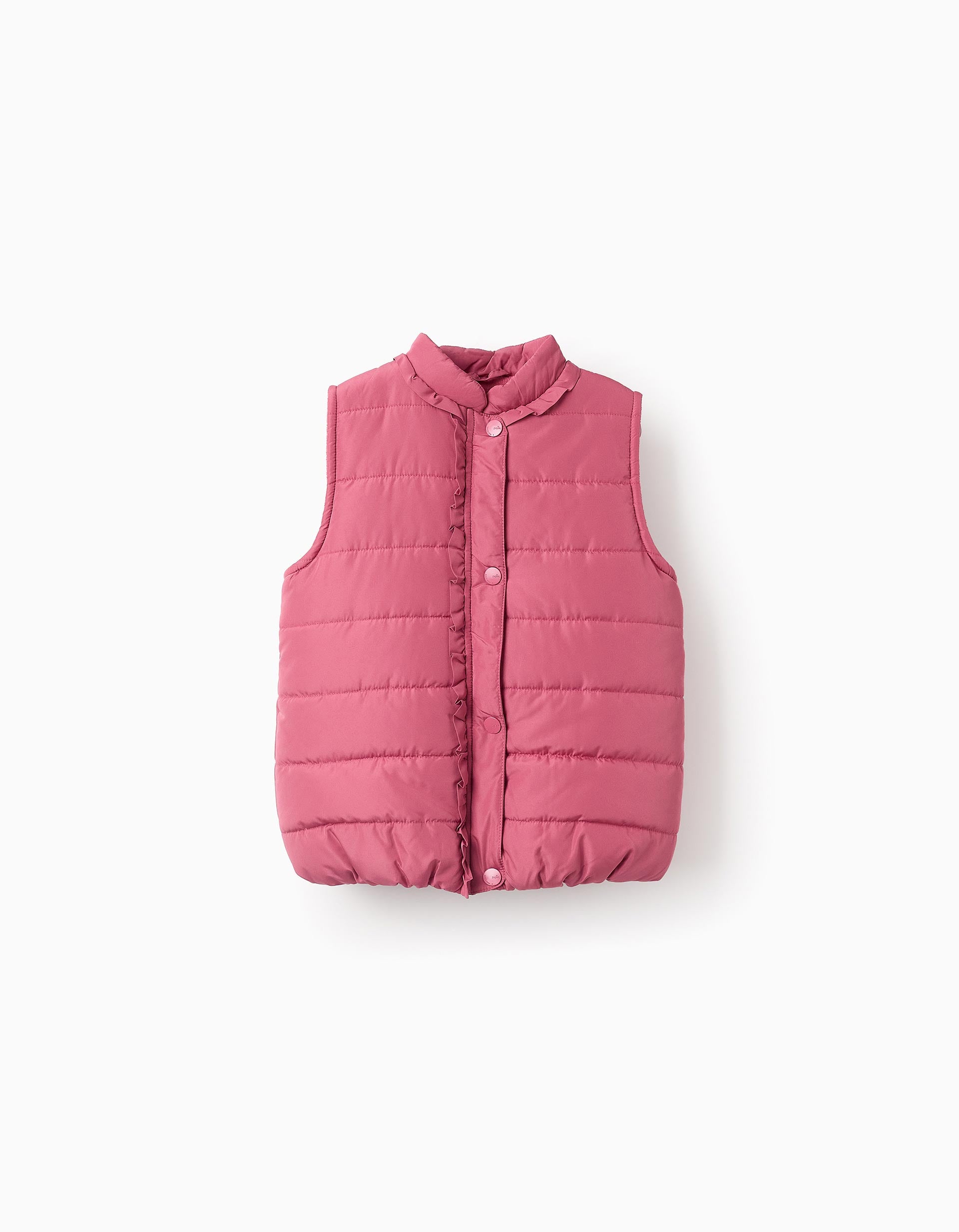 Padded Gilet with Polar Lining and Frills for Girls, Pink