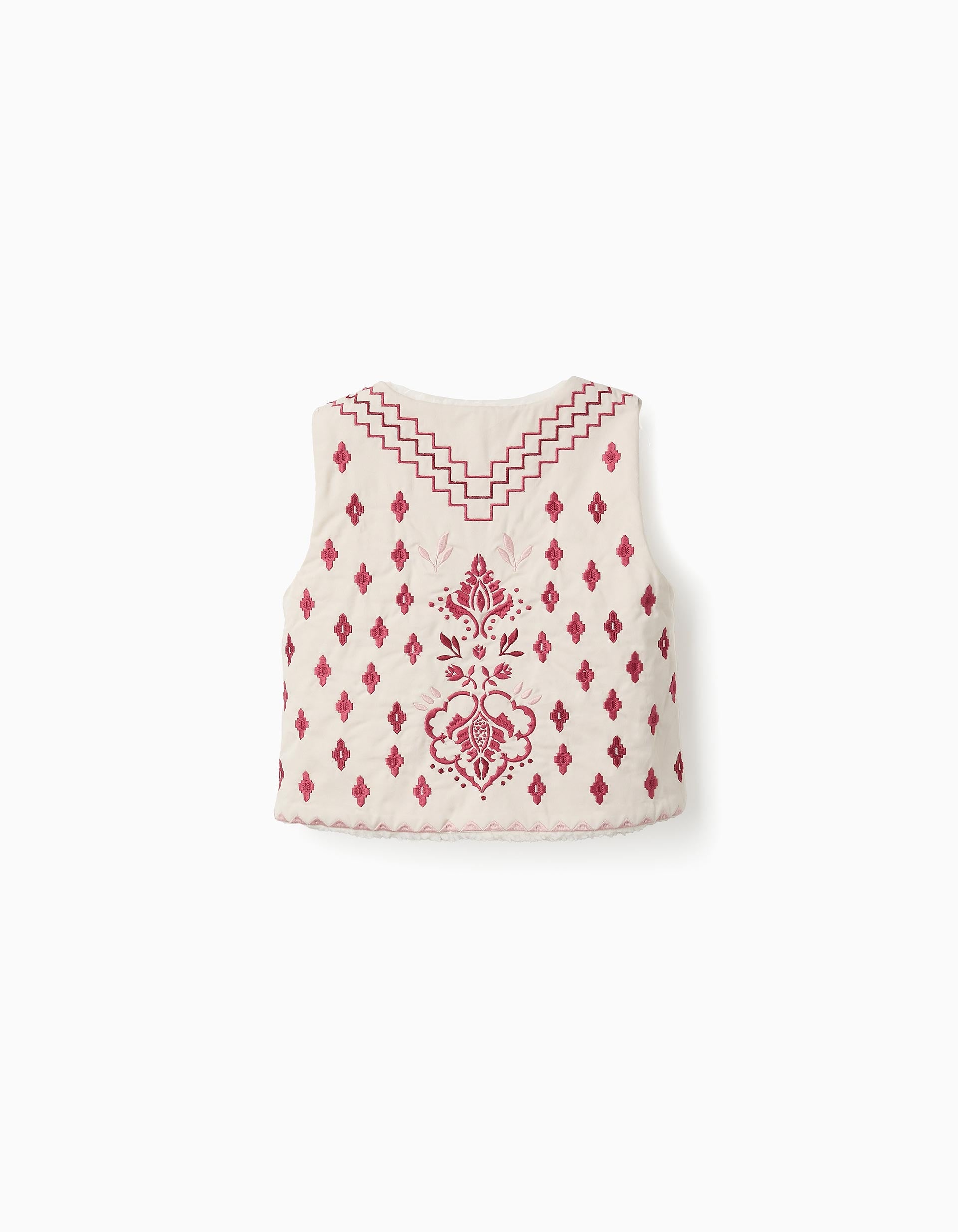 Gilet Réversible avec Sherpa et Broderies pour Fille, Beige/Rose