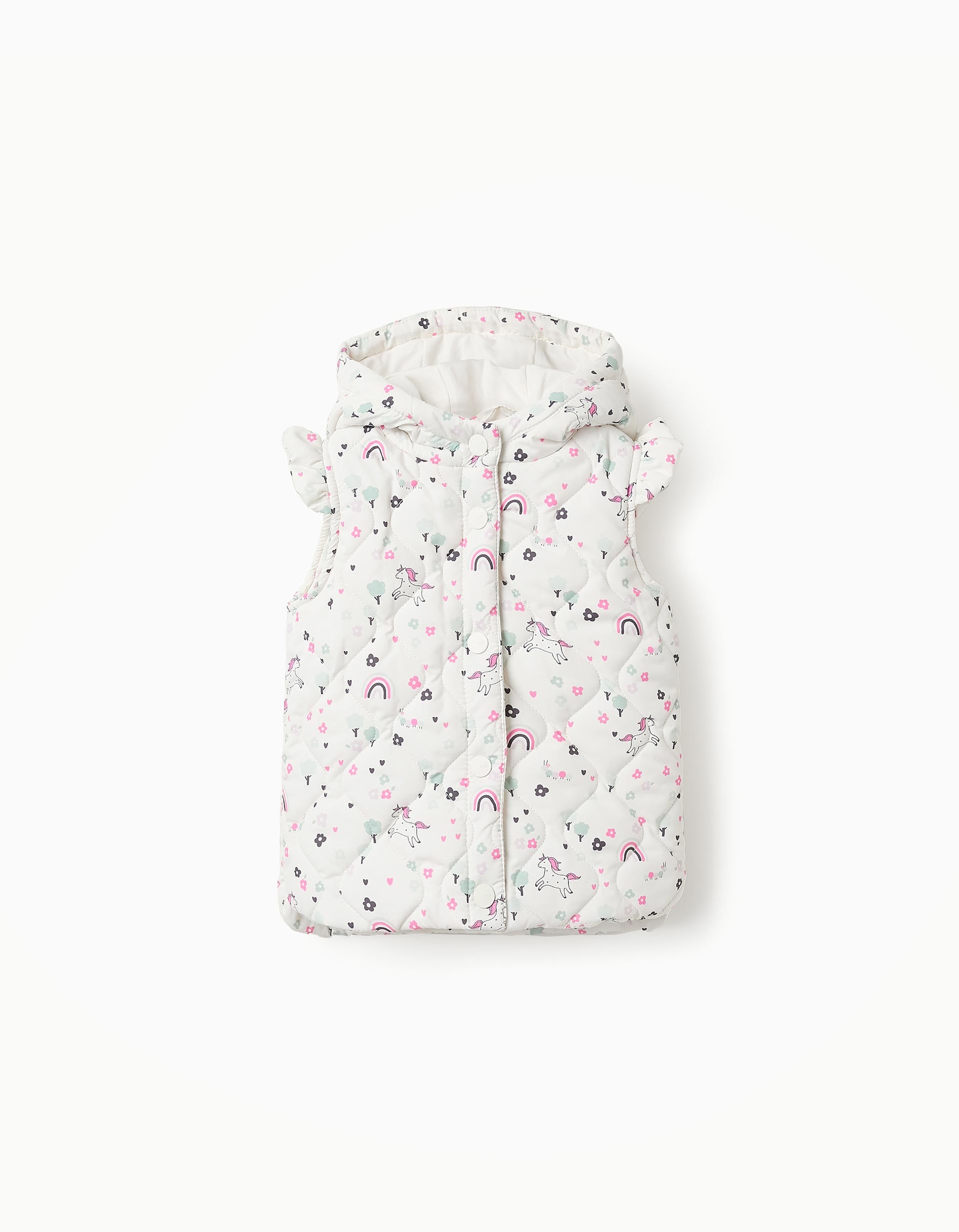 Veste Matelassée avec Licornes pour Bébé Fille, Blanc