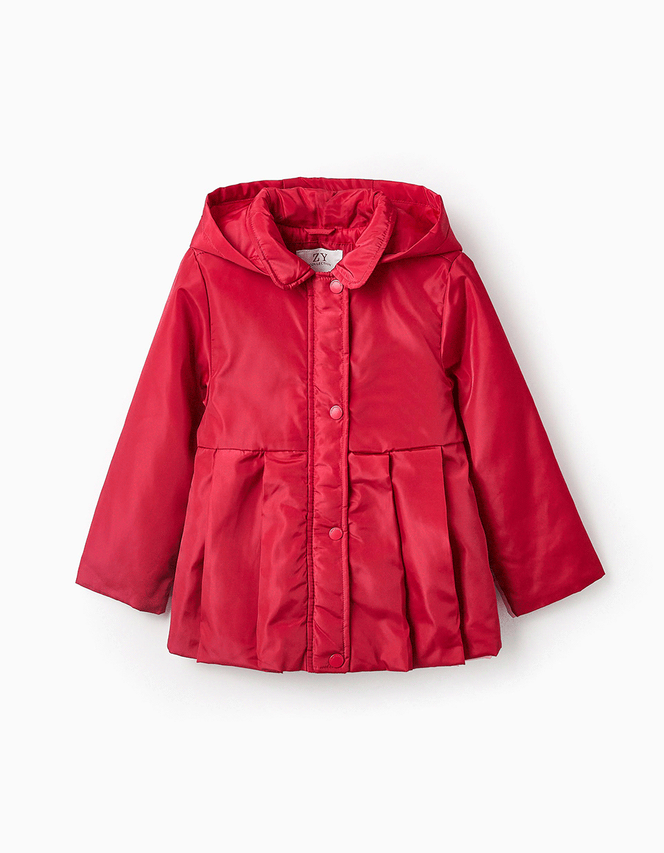 Pleated Parka with Removable Hood for Girls, Red