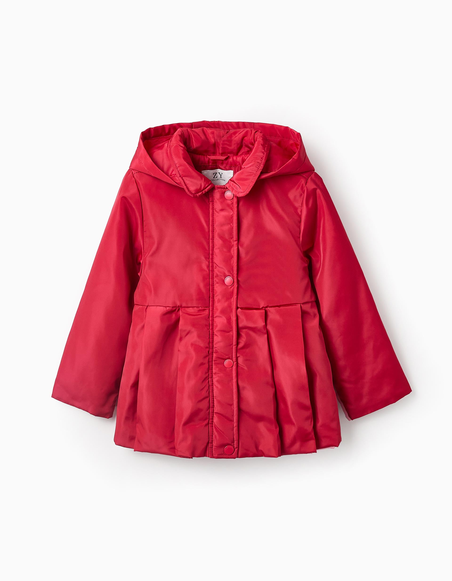 Parka Plissada com Capuz Amovível para Menina, Vermelho