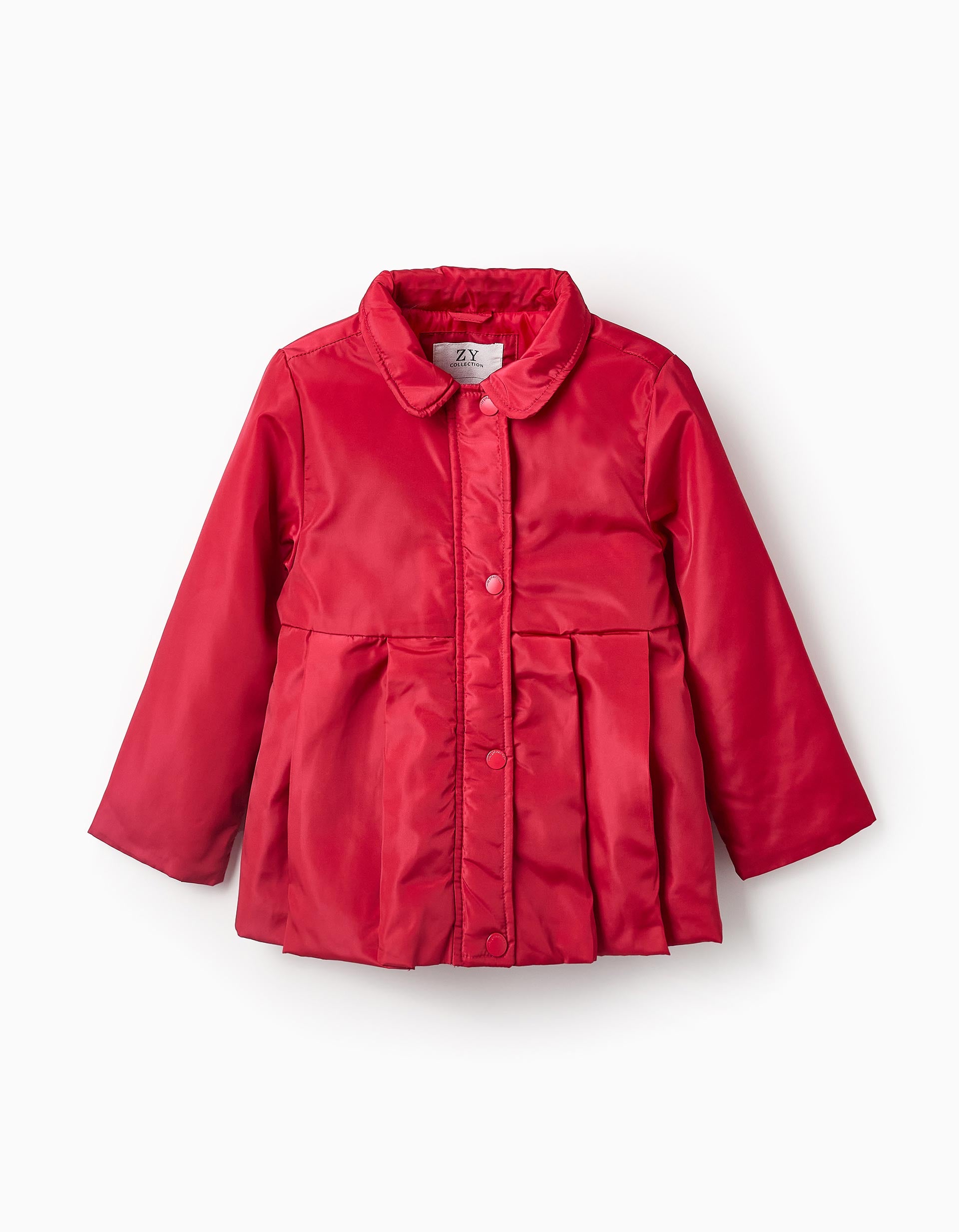 Pleated Parka with Removable Hood for Girls, Red