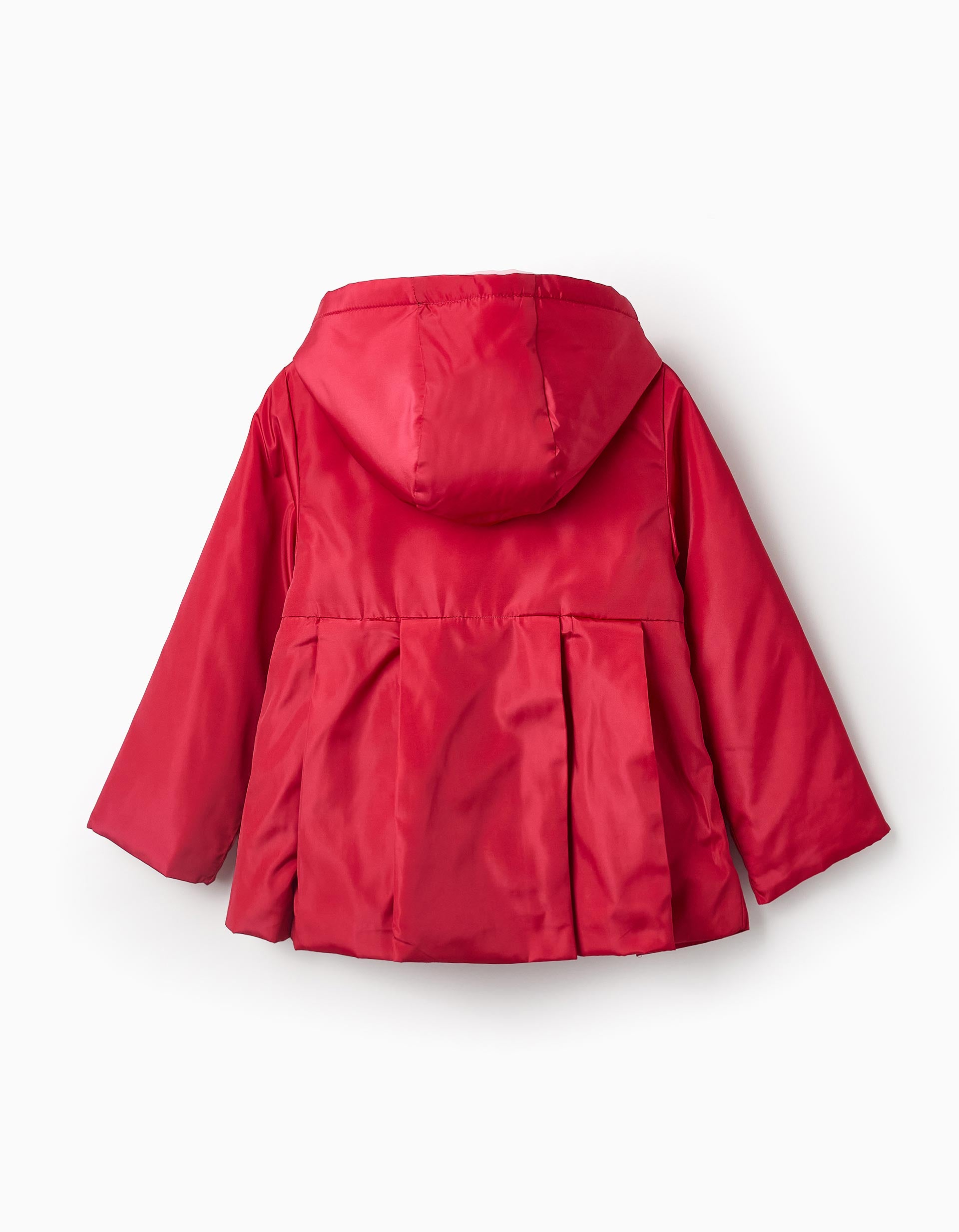 Parka Plissée avec Capuche Amovible pour Fille, Rouge